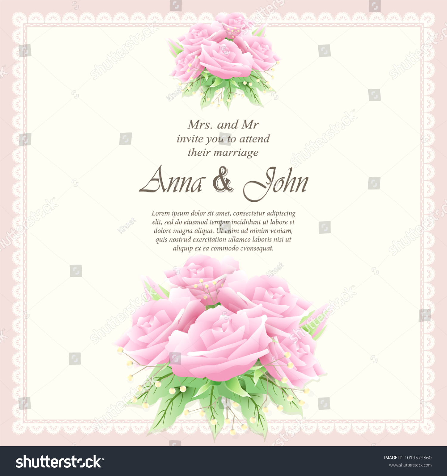 Invitation card, Wedding card with pink rose background #1019579860