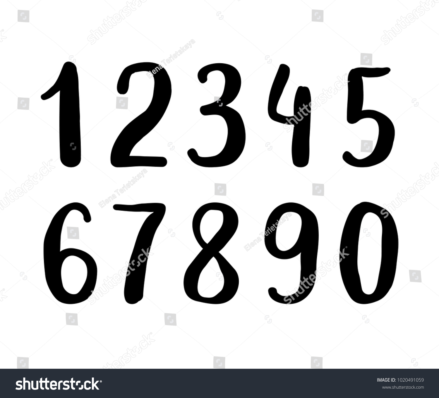 Hand drawn brush digits. Sans-serif handwritten - Royalty Free Stock ...