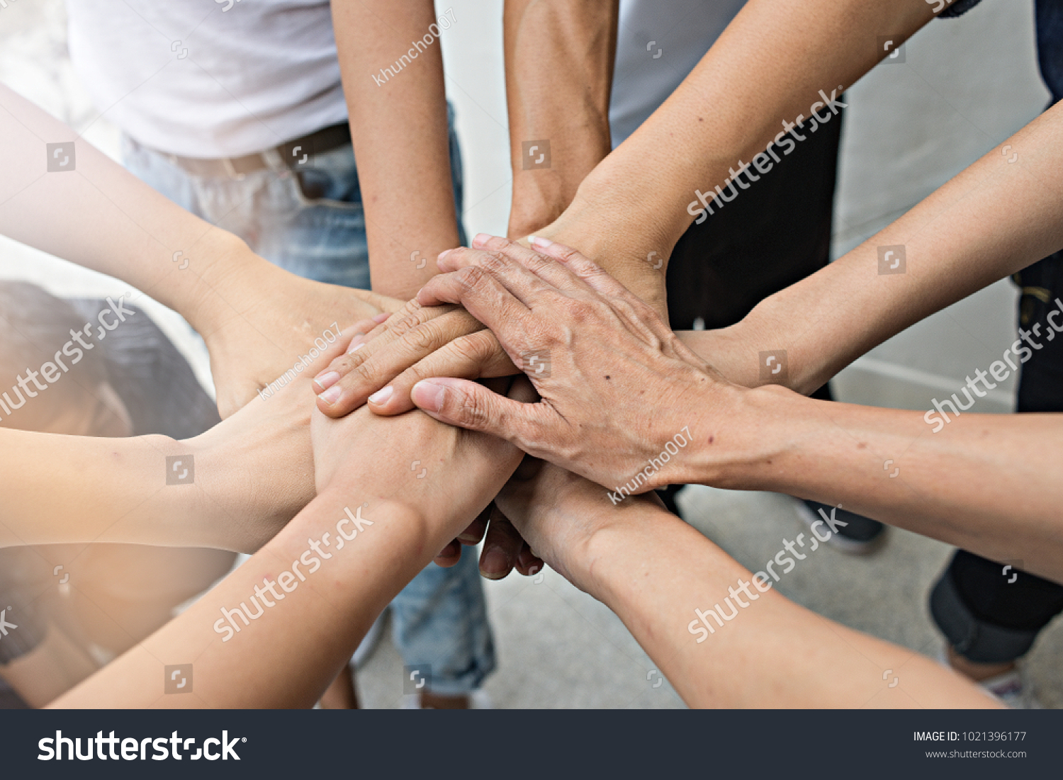 Teamwork people touch hands for unity group to succuss business. #1021396177