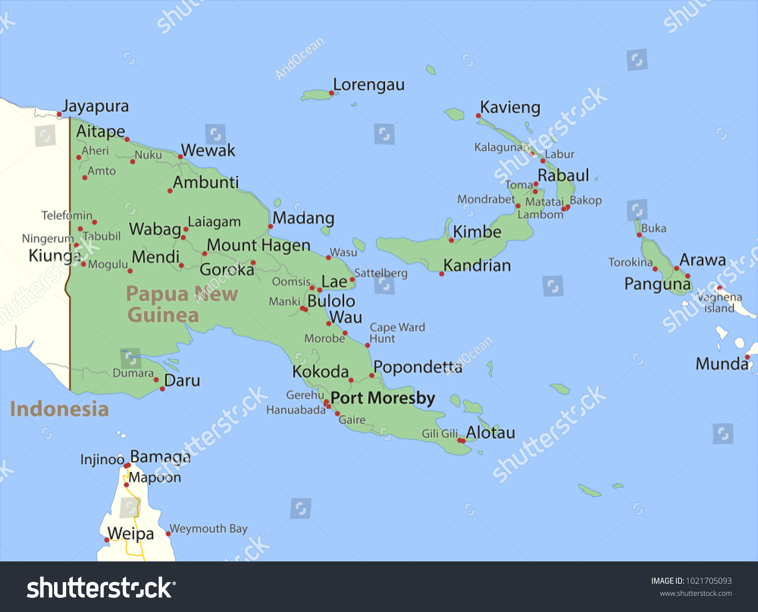 Map of Papua New Guinea. Shows country borders, - Royalty Free Stock ...