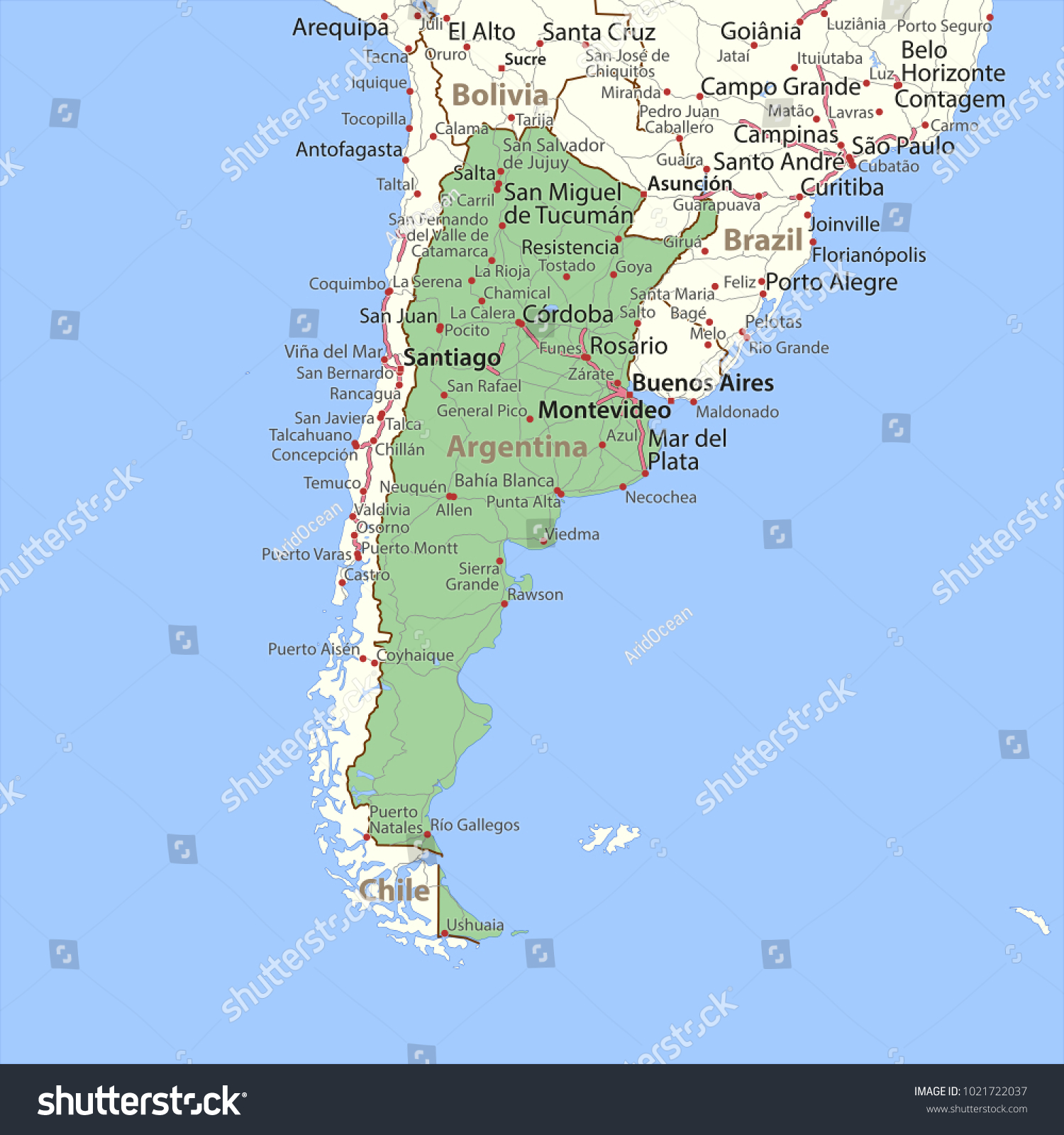 Map Of Argentina Shows Country Borders Place Royalty Free Stock   Avopix 1021722037 