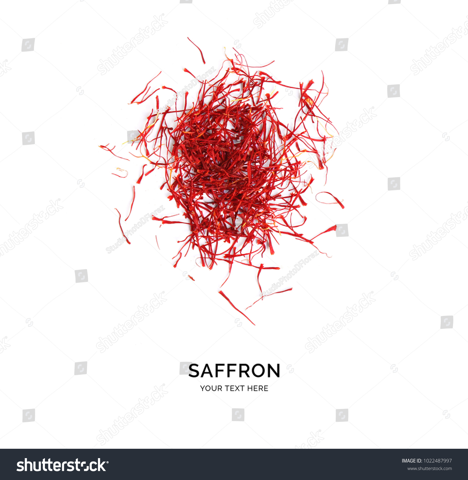 Creative layout made of saffron on white background. Flat lay. Food concept. #1022487997