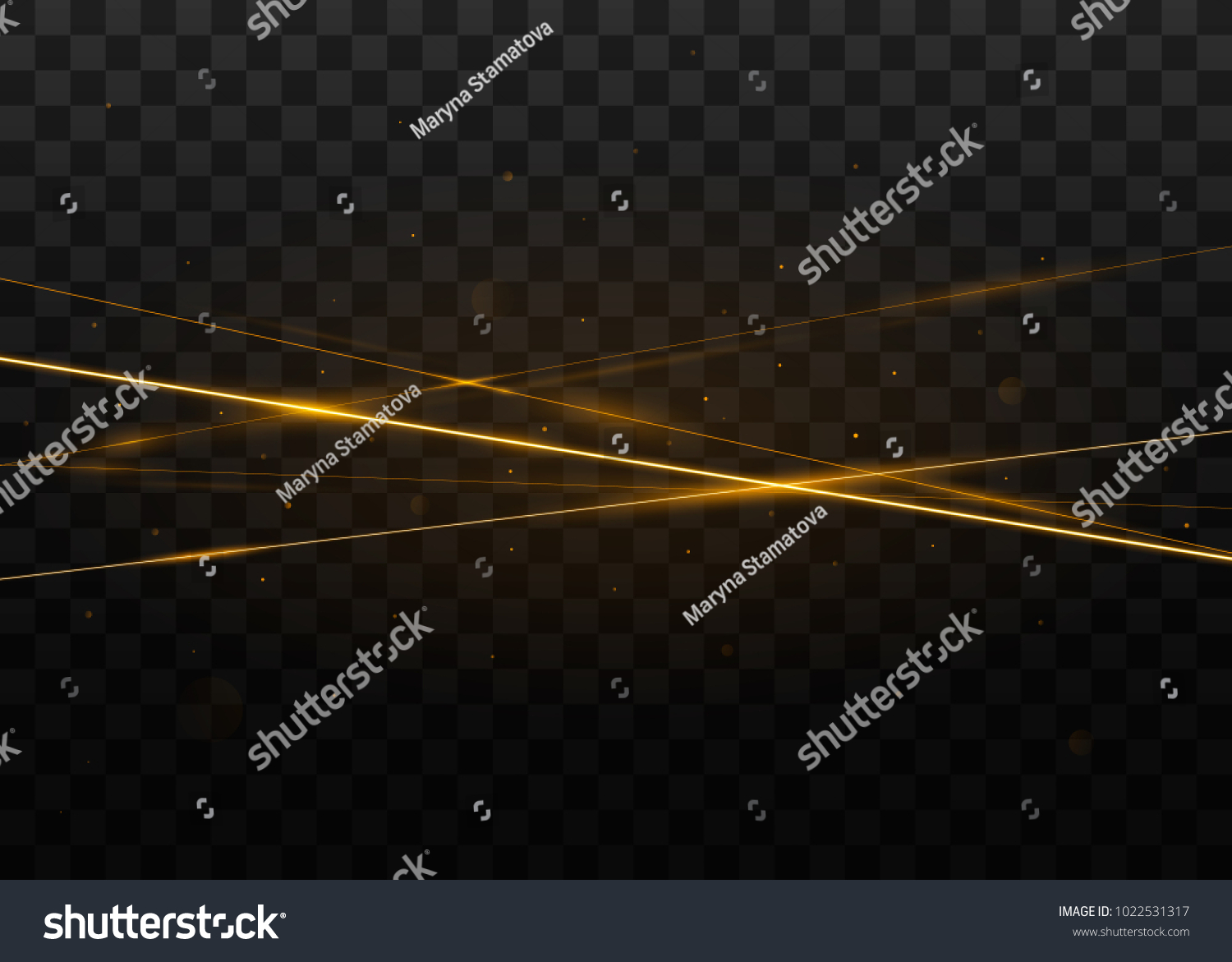Abstract golden laser beams. Isolated on transparent black background. Vector illustration, eps 10. #1022531317