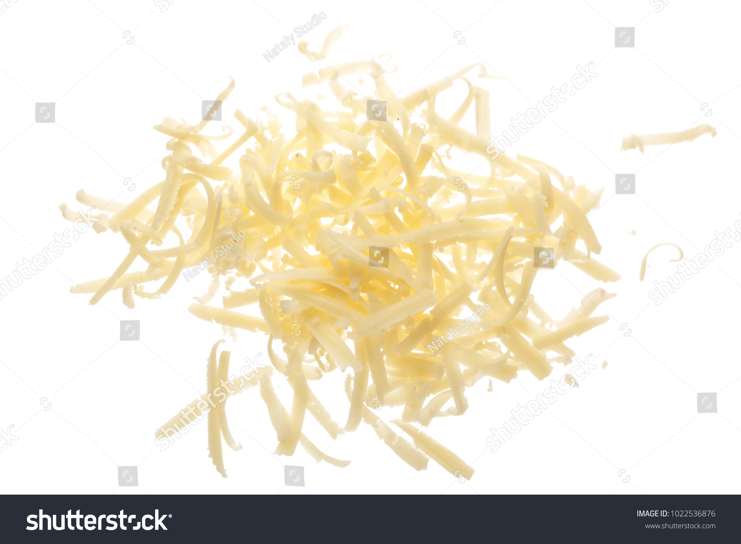 grated cheese isolated on white background. Top view #1022536876