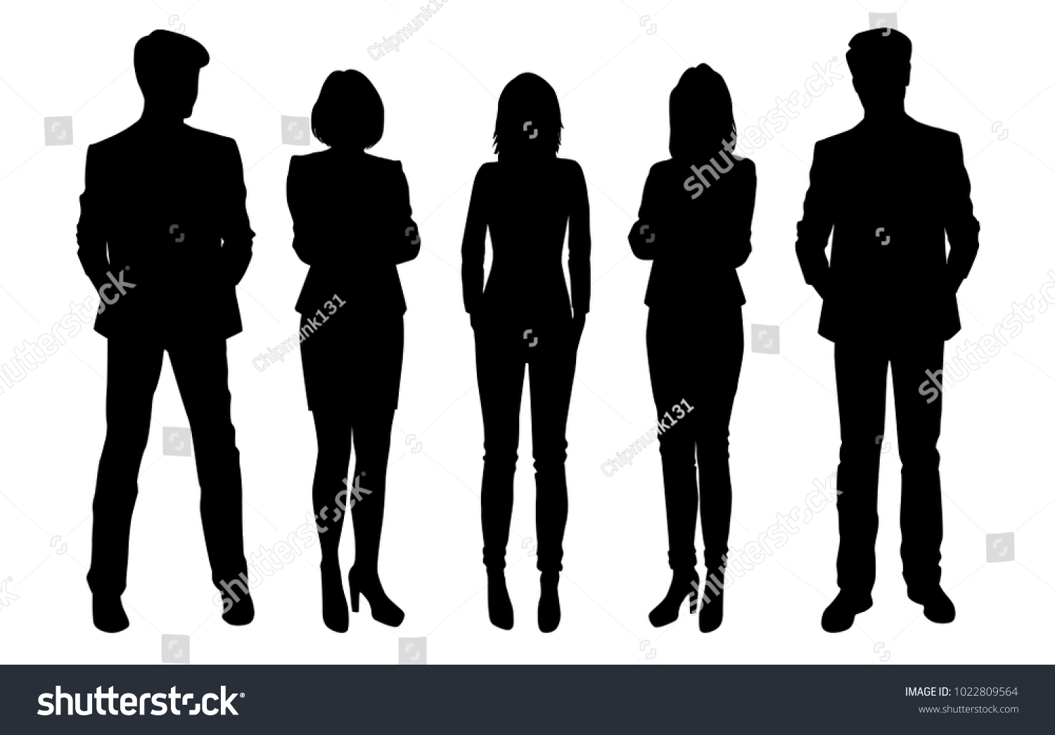 Set of business people, vector silhouettes, group men and women, black color, isolated on white background #1022809564