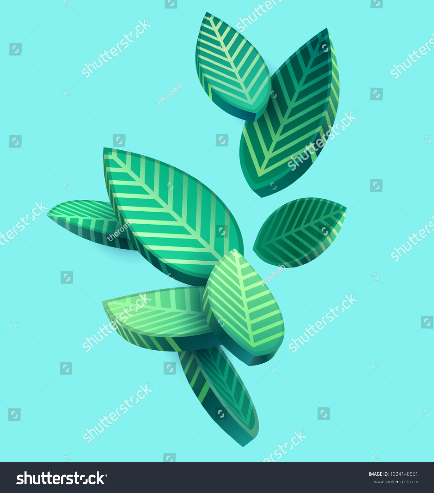 Composition of 3D stylized leaves  #1024148551