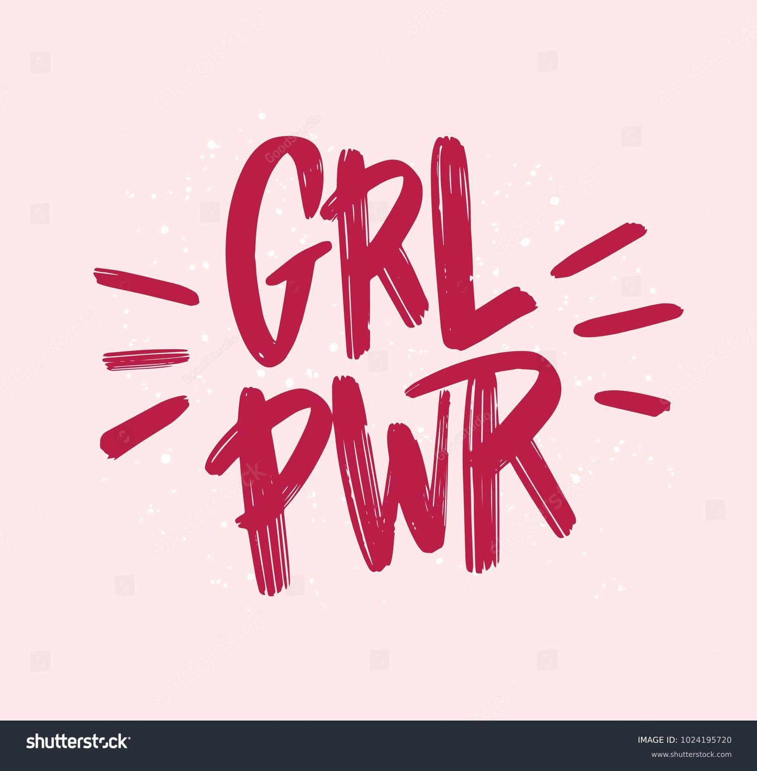 Girl power inscription handwritten with bright pink vivid font. GRL PWR hand lettering. Feminist slogan, phrase or quote. Modern vector illustration for t-shirt, sweatshirt or other apparel print. #1024195720