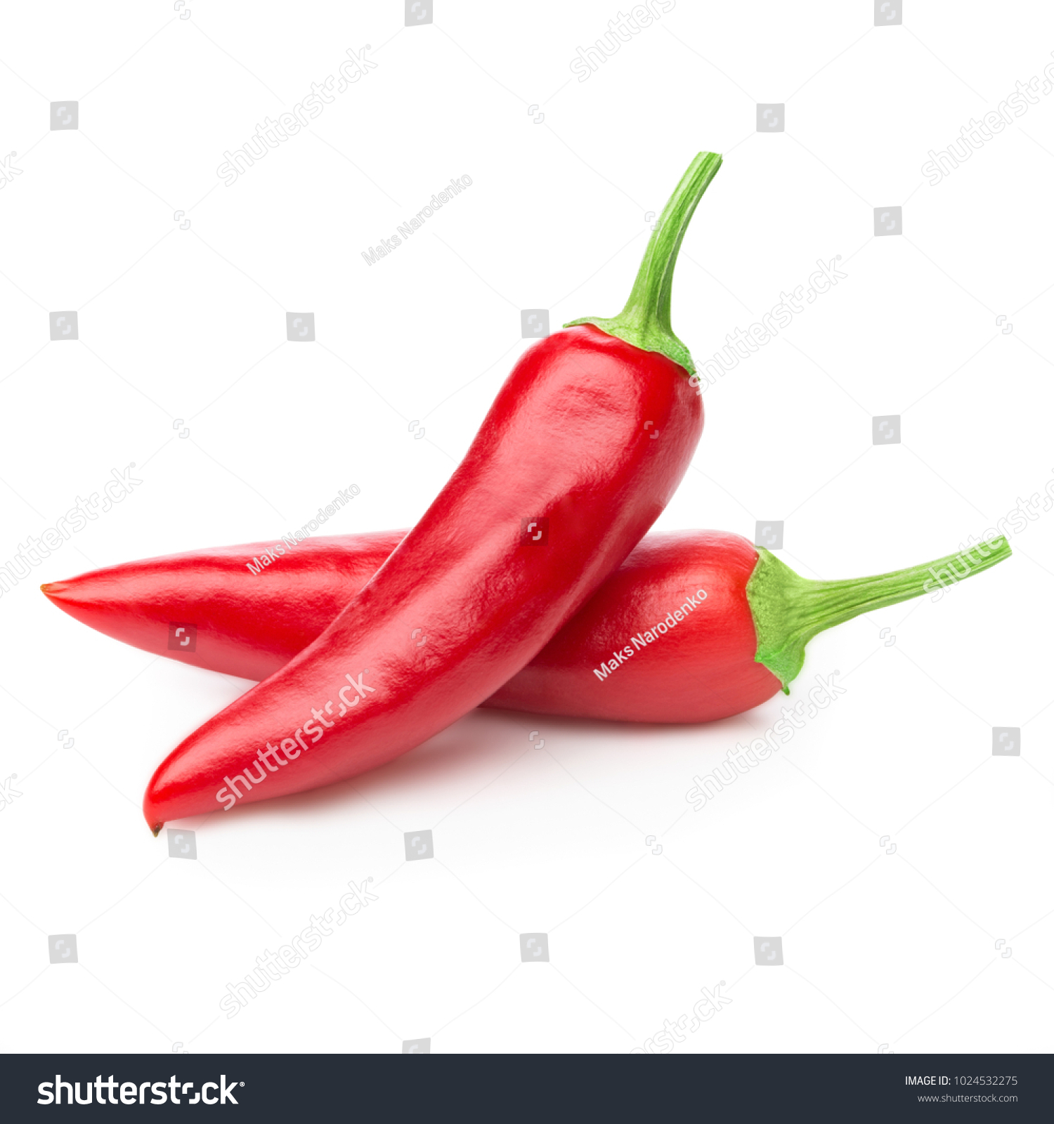 peppers red on a white background. Clipping Path #1024532275
