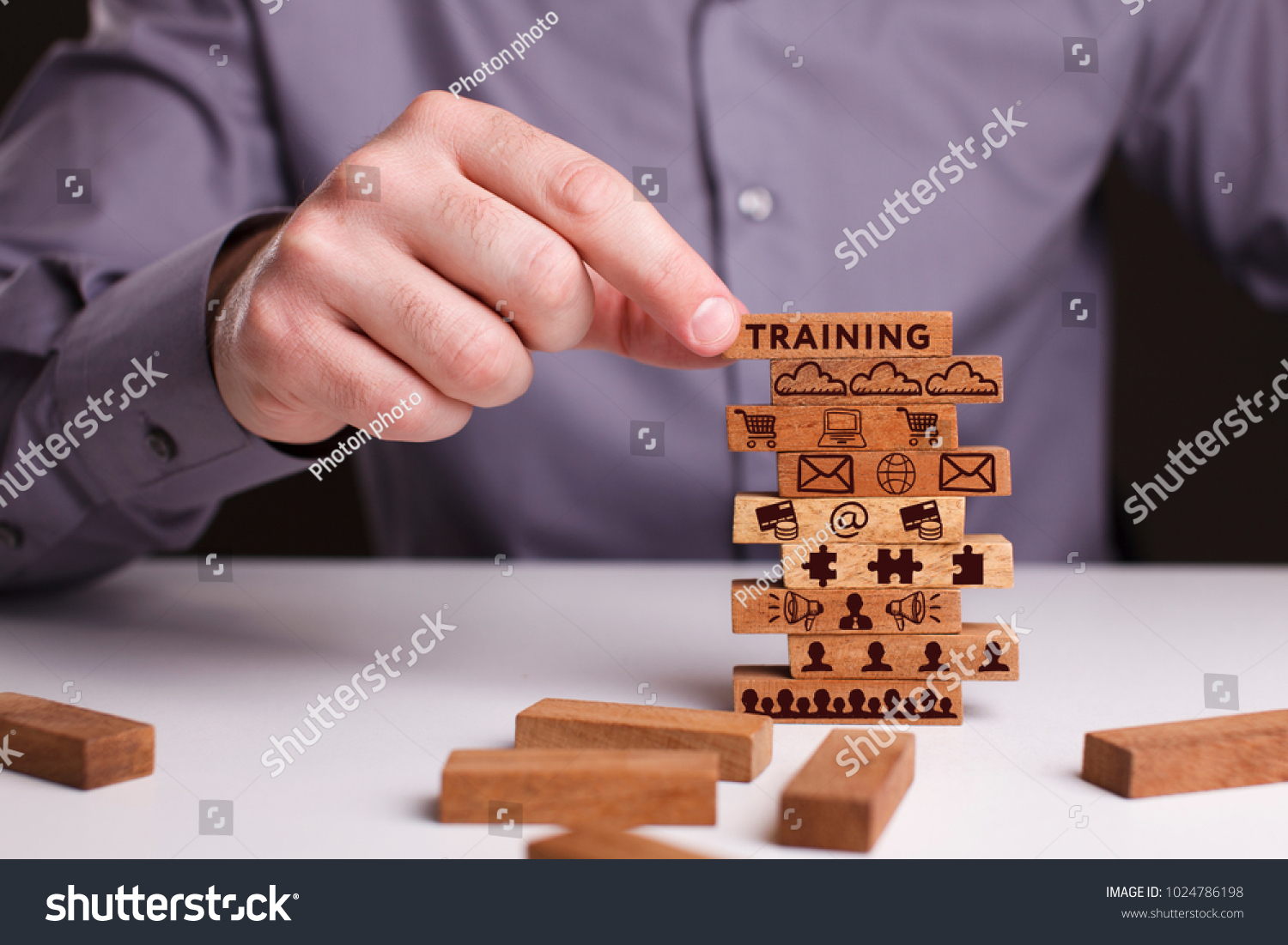 The concept of technology, the Internet and the network. Businessman shows a working model of business: Training #1024786198