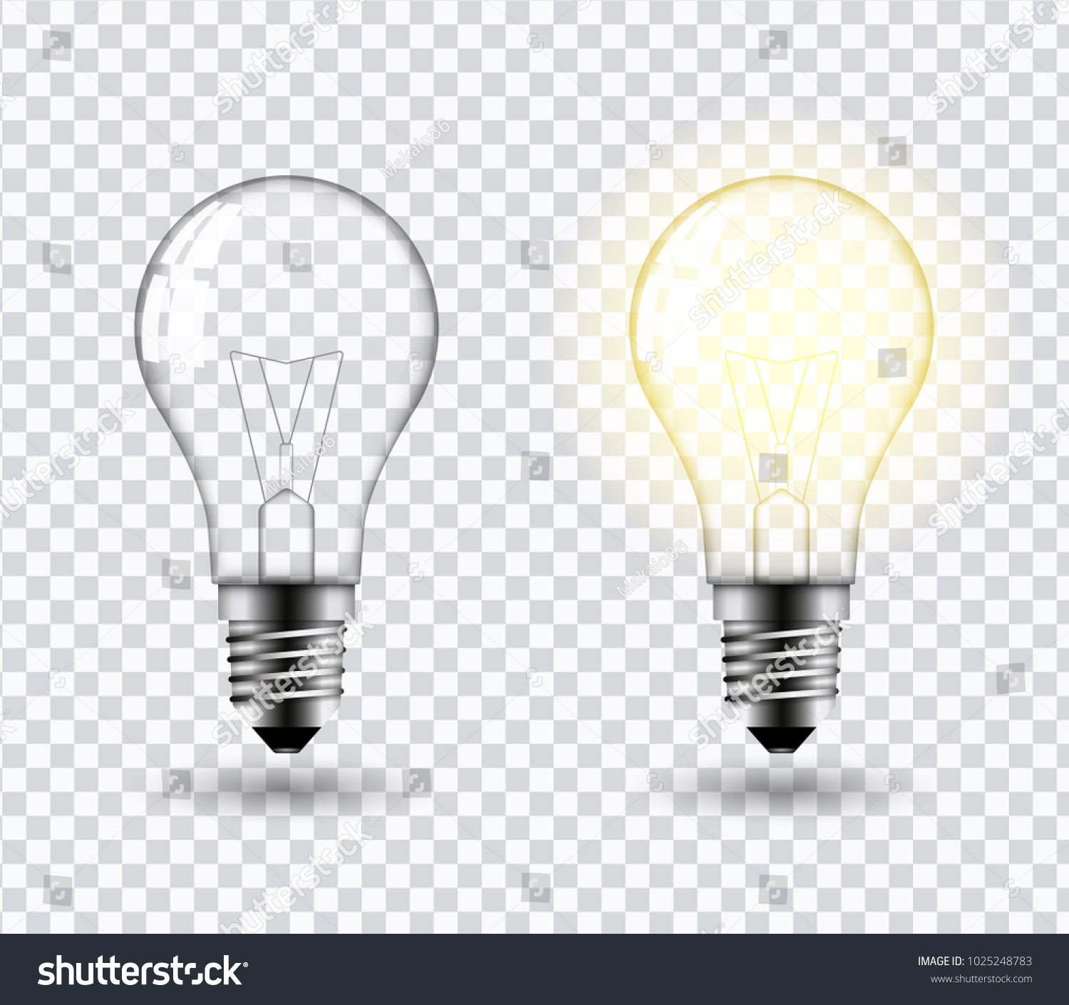 Vector image of a light bulb. Realistic 3d object on a transparent background. The effect of light. The symbol of creativity and ideas. #1025248783