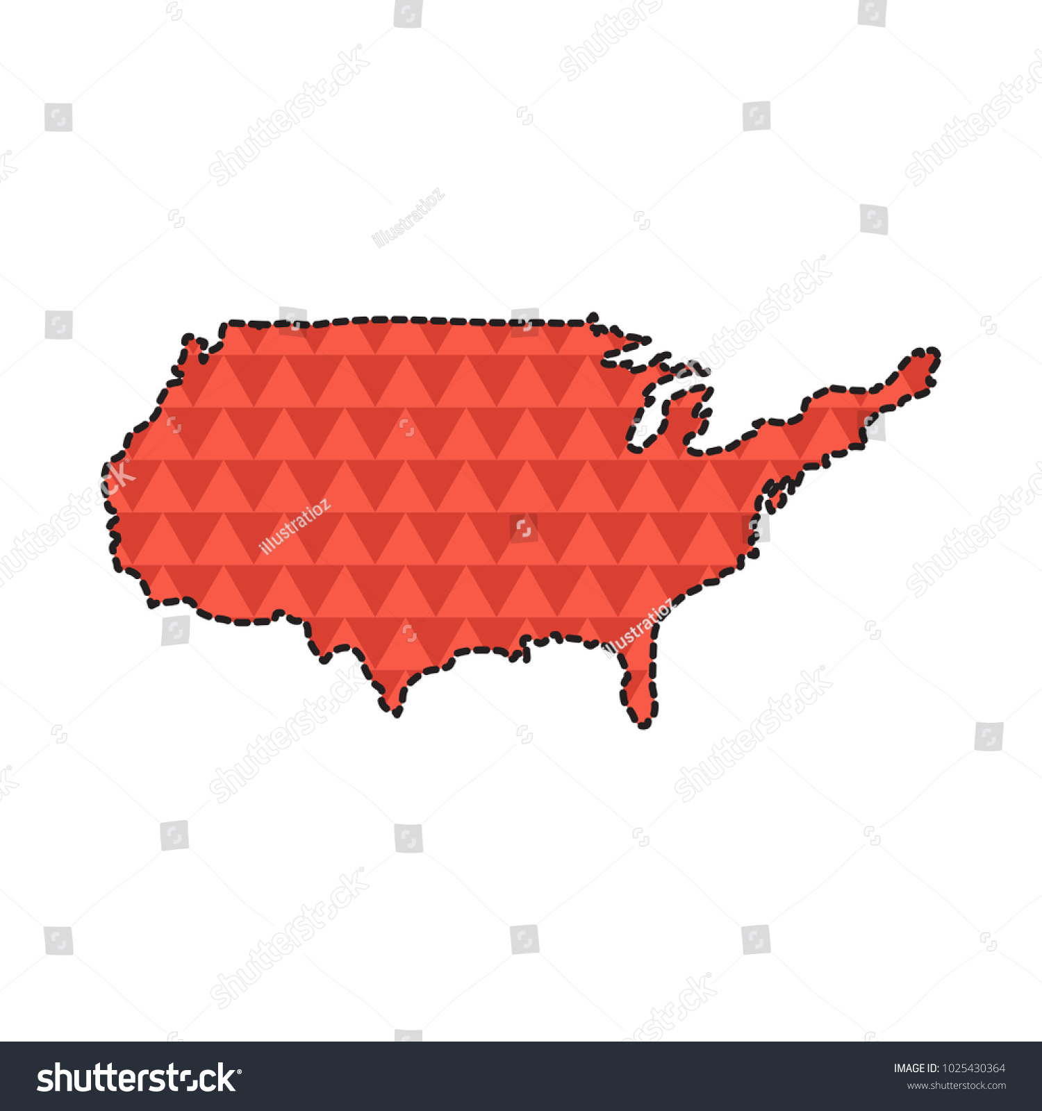 Dotted Line Map Of The United States Royalty Free Stock Vector 1025430364