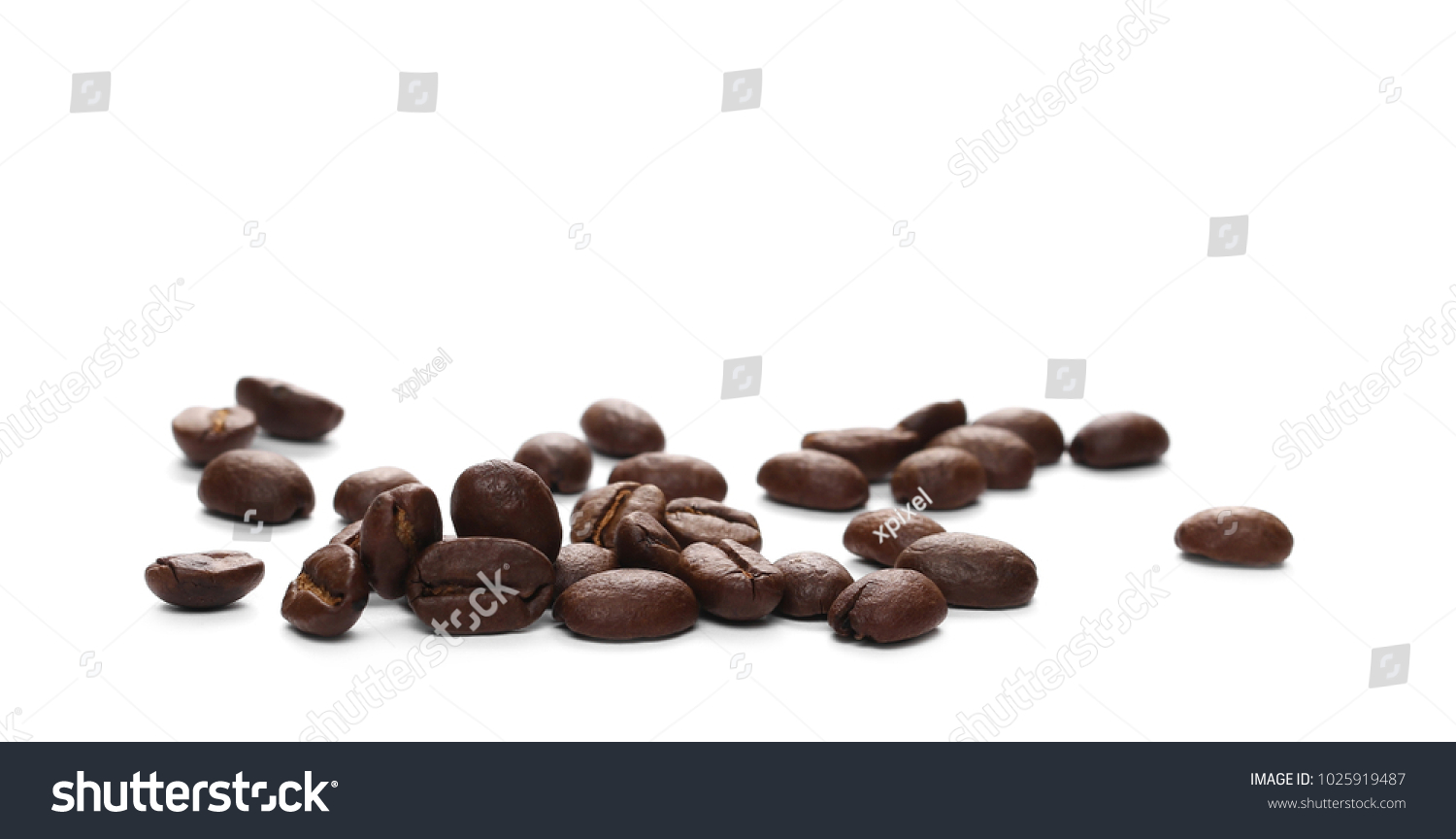 Pile coffee beans isolated on white background and texture 
 #1025919487
