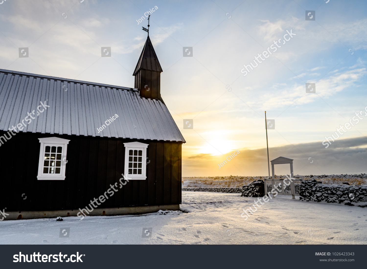 black church of budir in iceland #1026423343