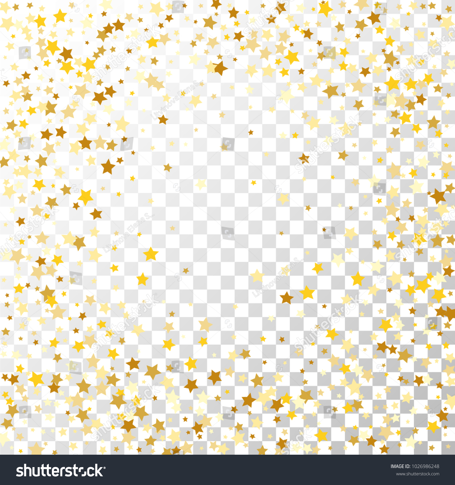Golden Stars Background. Beautiful Falling Golden Stars Confetti. Abstract Decoration for Party, Birthday Celebrate, Anniversary or Event, Festive. Vector illustration #1026986248