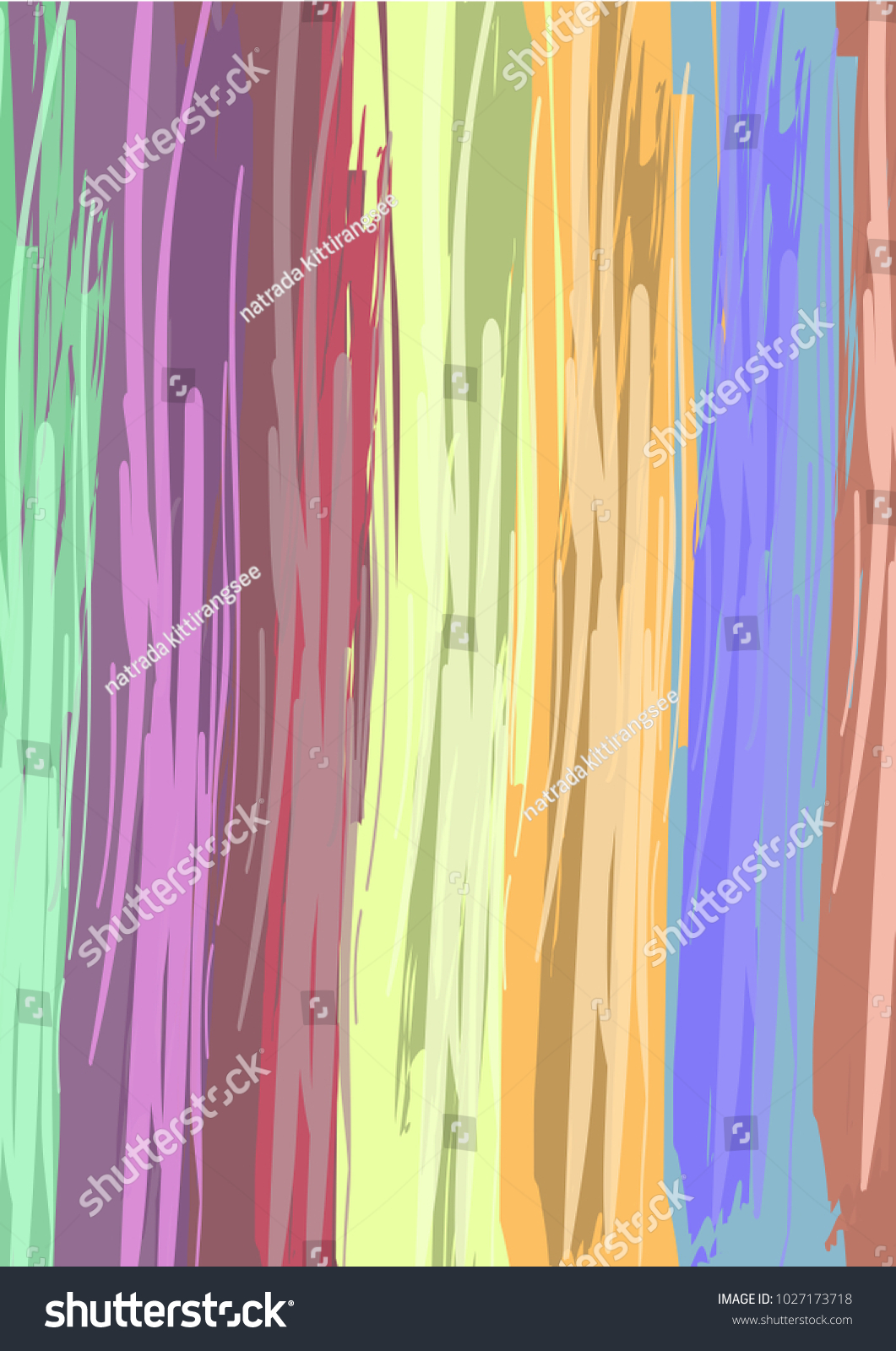 Seamless vector summer pattern. Abstract rainbow colorful lines vector art background with bright stripes in orange, blue, yellow, brown, pink, green, red. Watercolor lines overlapping modern. #1027173718
