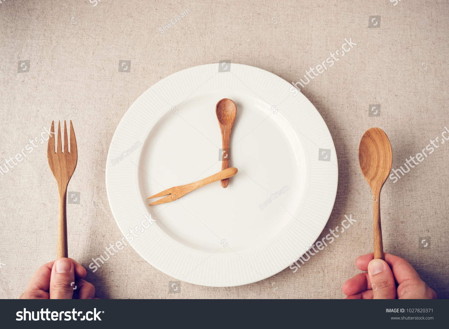 white plate with spoon and fork, Intermittent fasting concept, ketogenic diet, weight loss, food crisis, inflation concept #1027820371