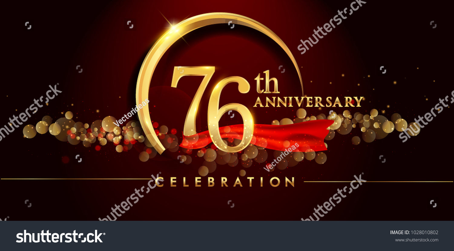 76th Anniversary Logo With Golden Ring Confetti Royalty Free Stock Vector 1028010802 3399
