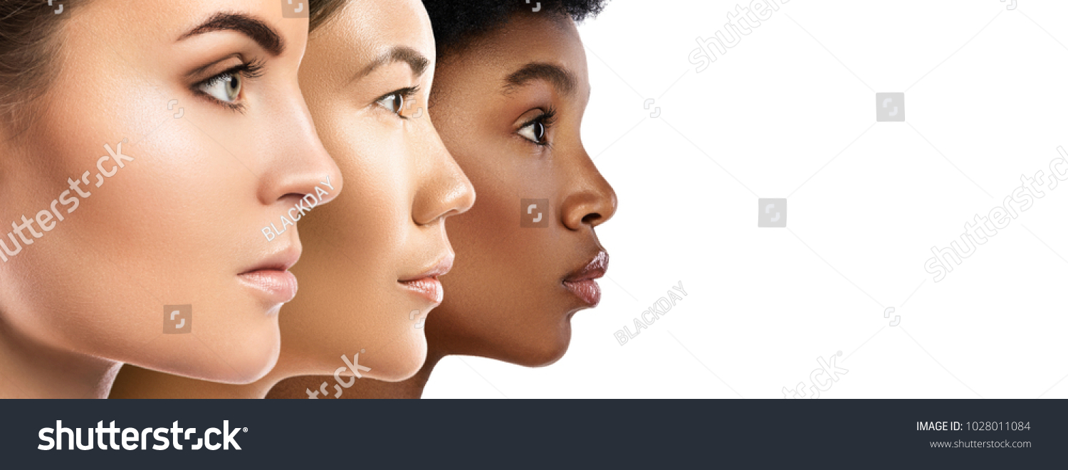 Multi-ethnic beauty. Different ethnicity women - Caucasian, African, Asian. #1028011084