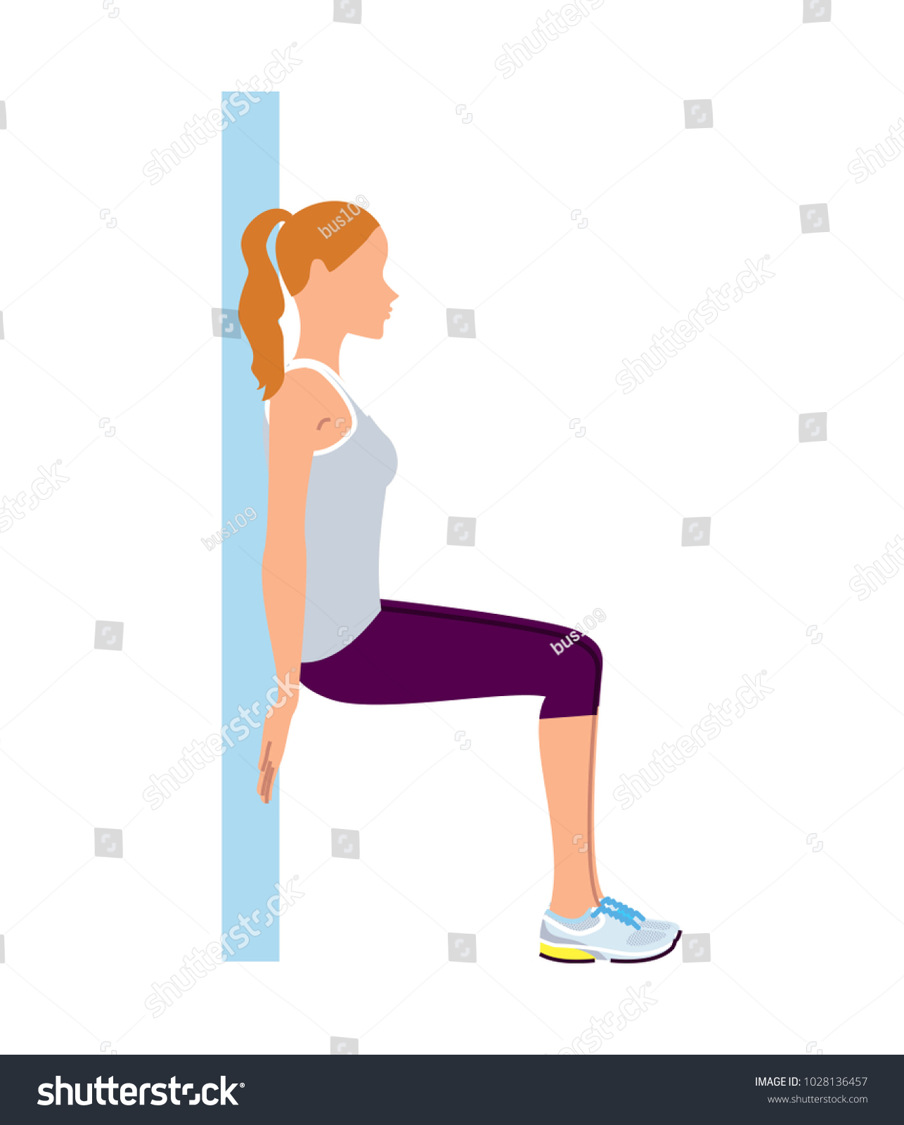 Girl doing wall sit ups exercise. Vector - Royalty Free Stock Vector