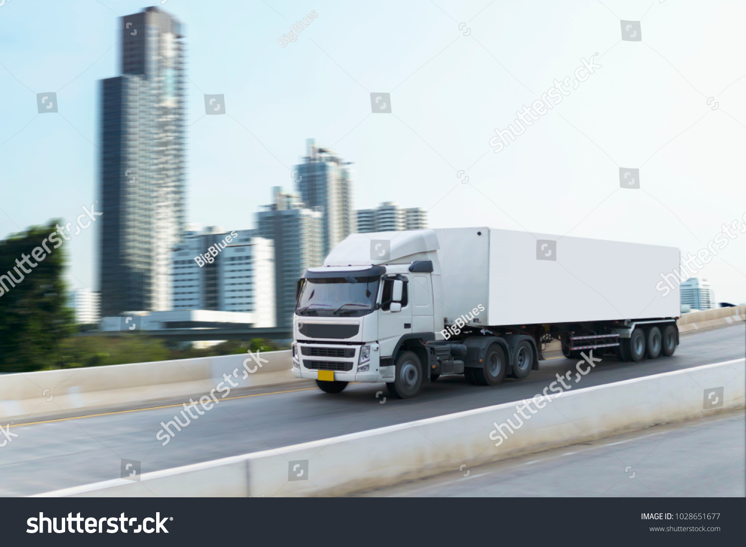 White Truck on highway road container, transportation concept.,import,export logistic industrial Transporting Land transport on the expressway #1028651677