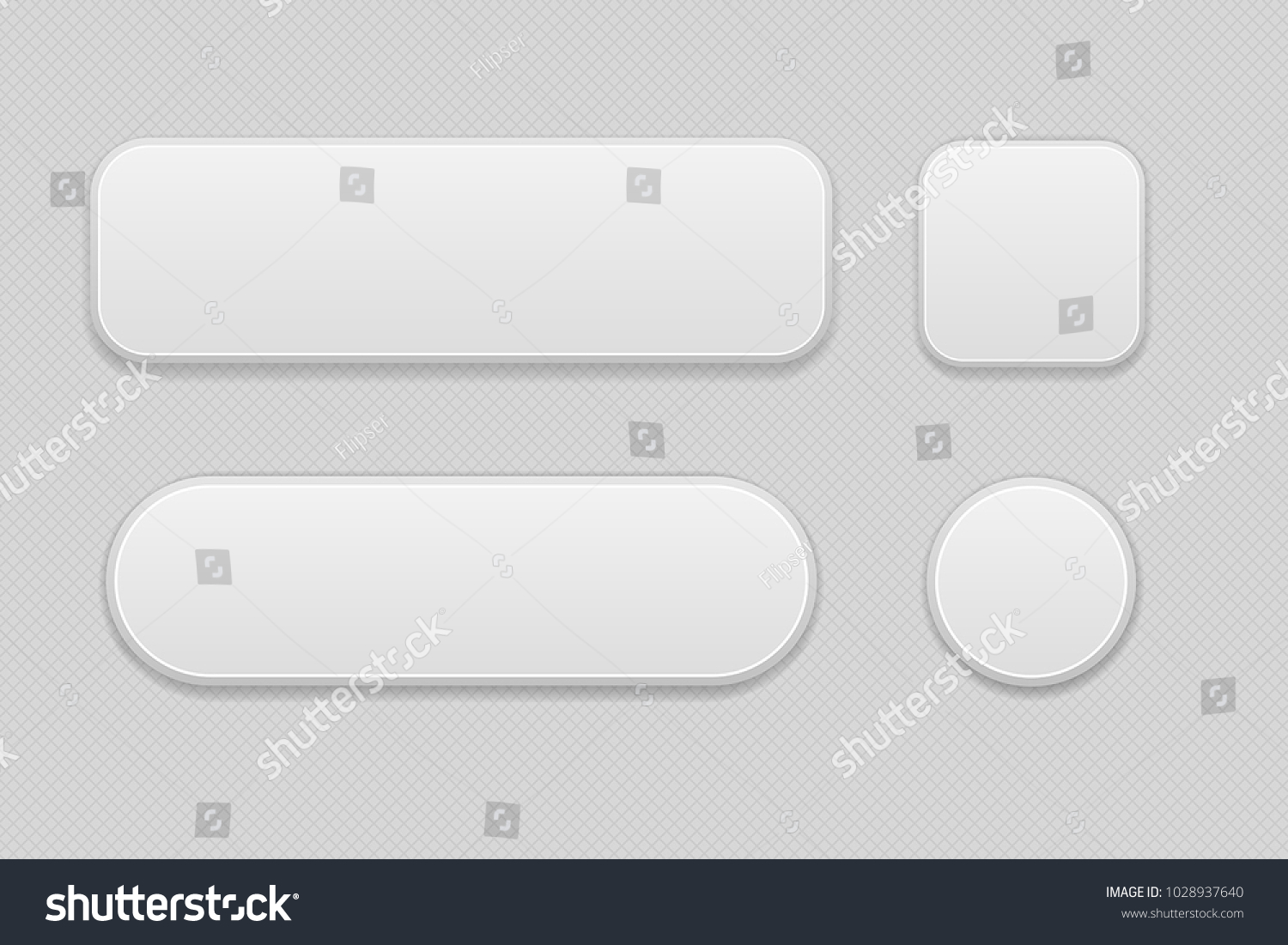 White set of buttons on gray background. Oval, round and square web 3d icons. Vector illustration #1028937640