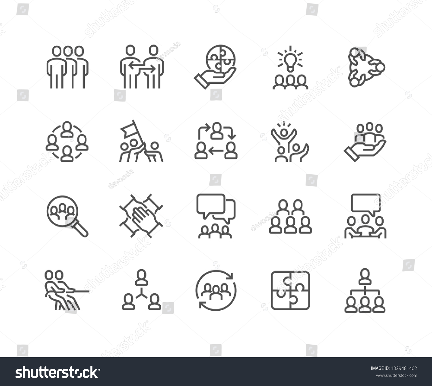 Simple Set of Team Work Related Vector Line Icons. 
Contains such Icons as Collaboration, Research, Meeting and more.
Editable Stroke. 48x48 Pixel Perfect. #1029481402
