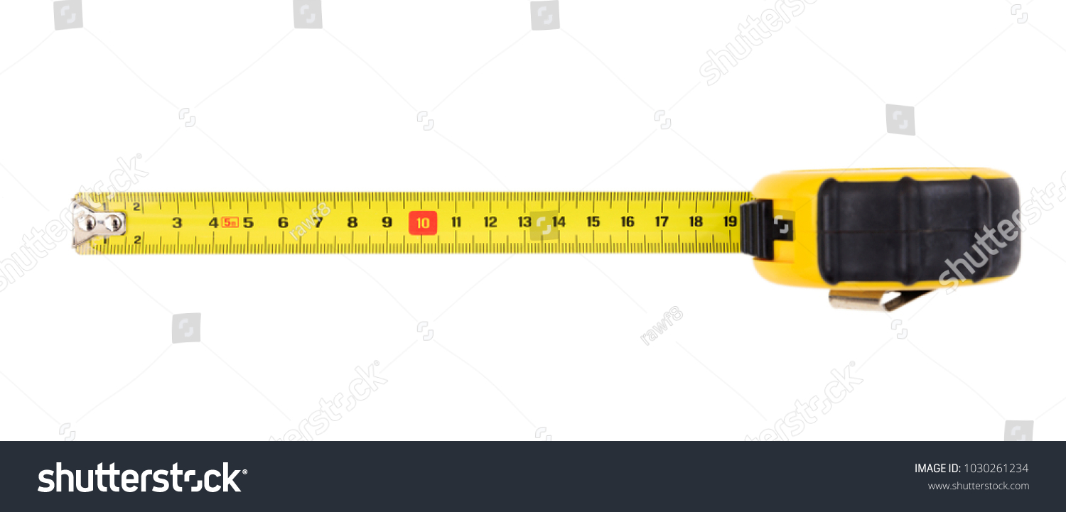 Yellow measuring tape isolated cut out on white background, top view #1030261234