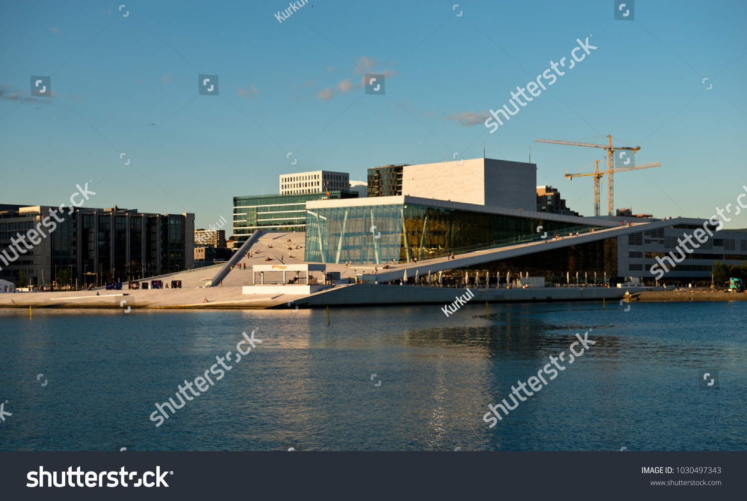 Oslo, Norway - June 20, 2014: Evening view of the Opera House #1030497343