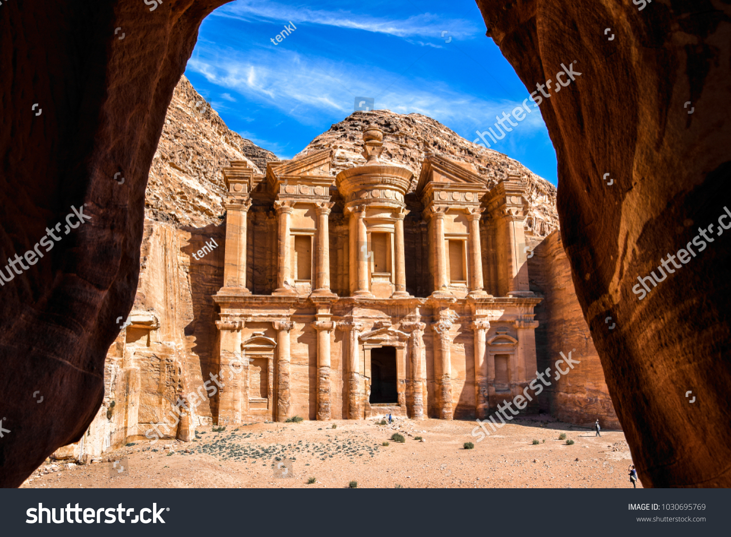 Stunning view of the Ad Deir - Monastery in the ancient city of Petra, Jordan: Incredible UNESCO World Heritage Site. #1030695769