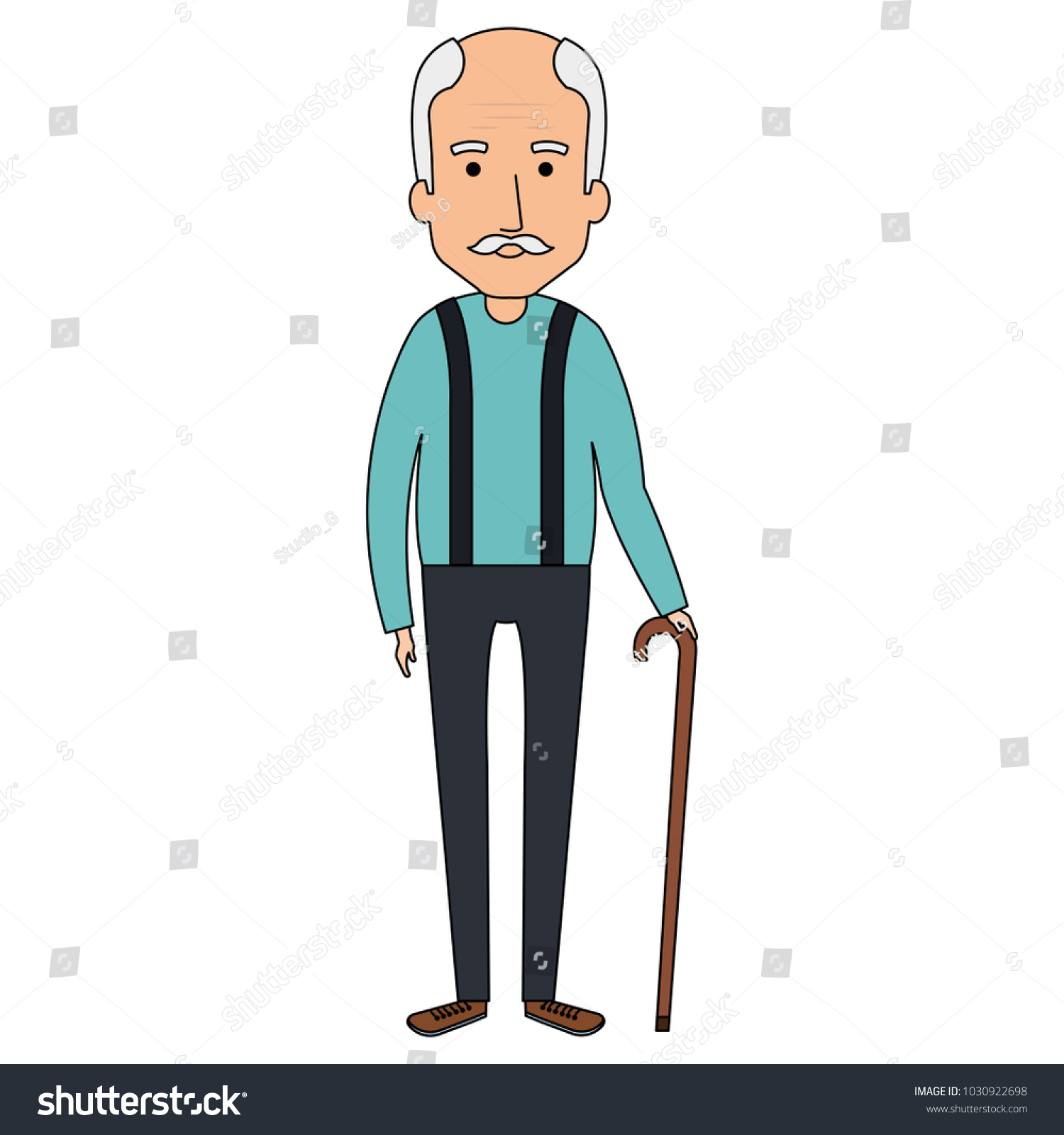 cute grandfather with cane avatar character - Royalty Free Stock Vector ...