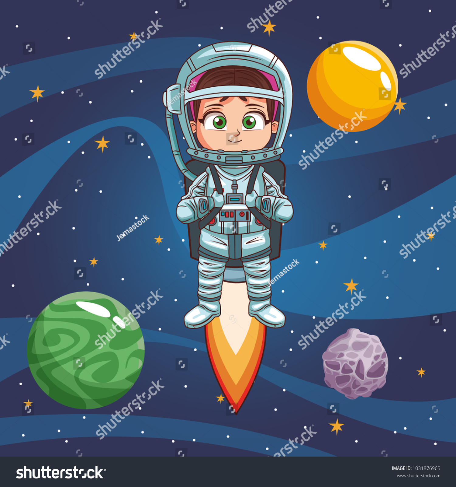 Boy astronaut in the space - Royalty Free Stock Vector 1031876965 ...