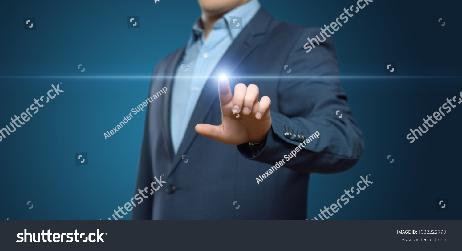 Businessman pressing button. Innovation technology internet business concept. Space for text. #1032222790