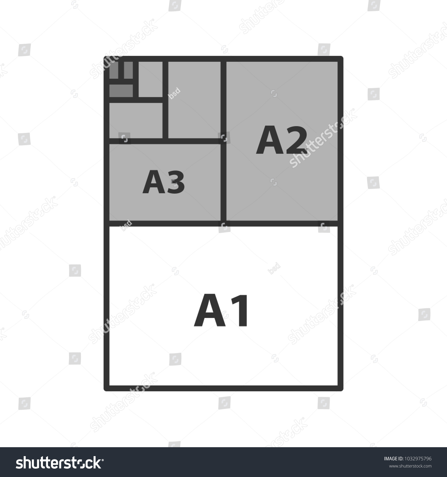 Paper sizes color icon. Paper sheet formats. A3, A1, A2. Isolated vector illustration #1032975796