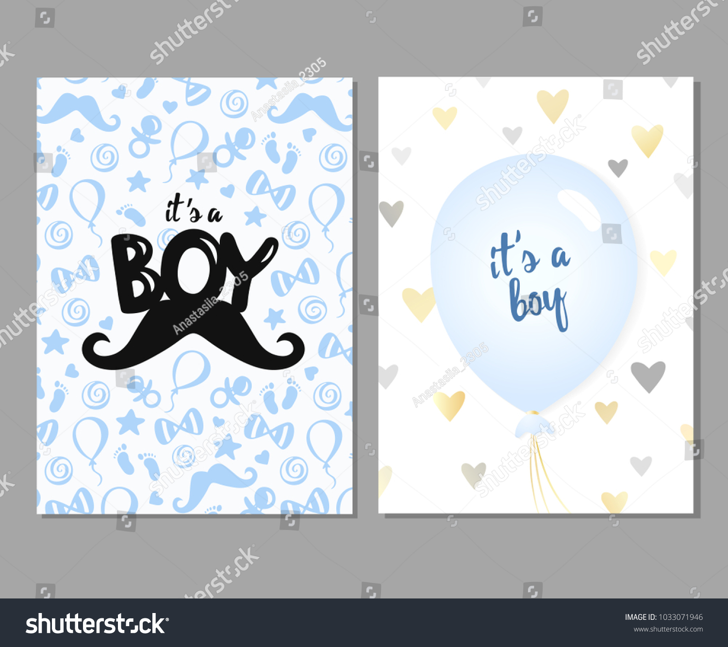 Vector set of blue baby shower cards for baby - Royalty Free Stock ...