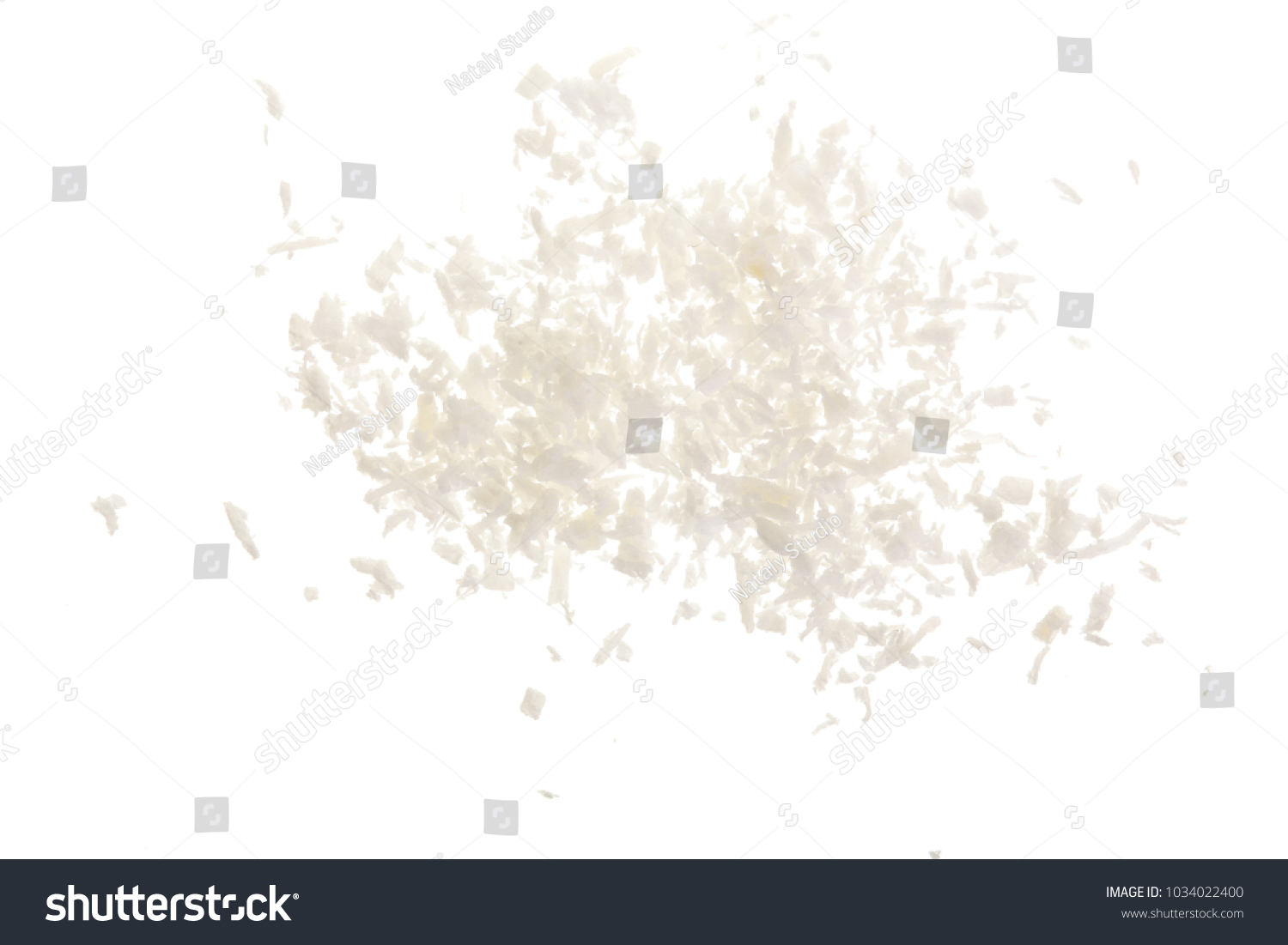 Heap of coconut flakes isolated on white background #1034022400