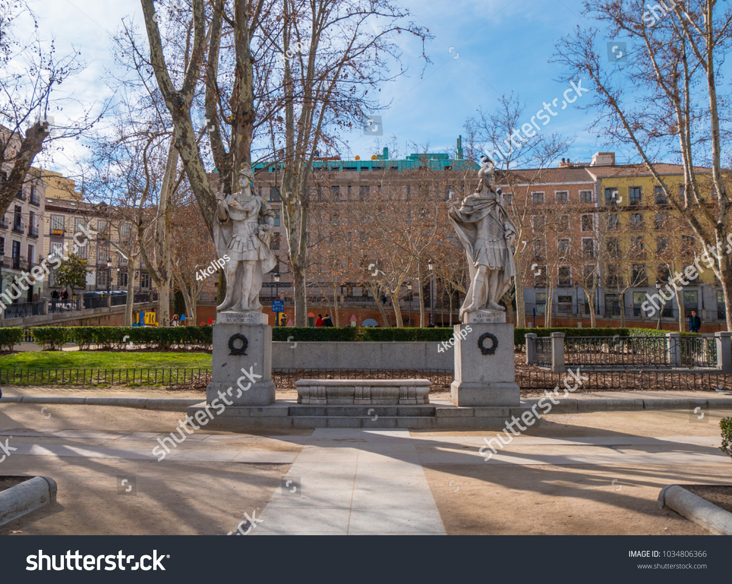 Beautiful Square in Madrid - The Plaza De Oriente at Royal Palace - MADRID / SPAIN - FEBRUAR 21, 2018 #1034806366