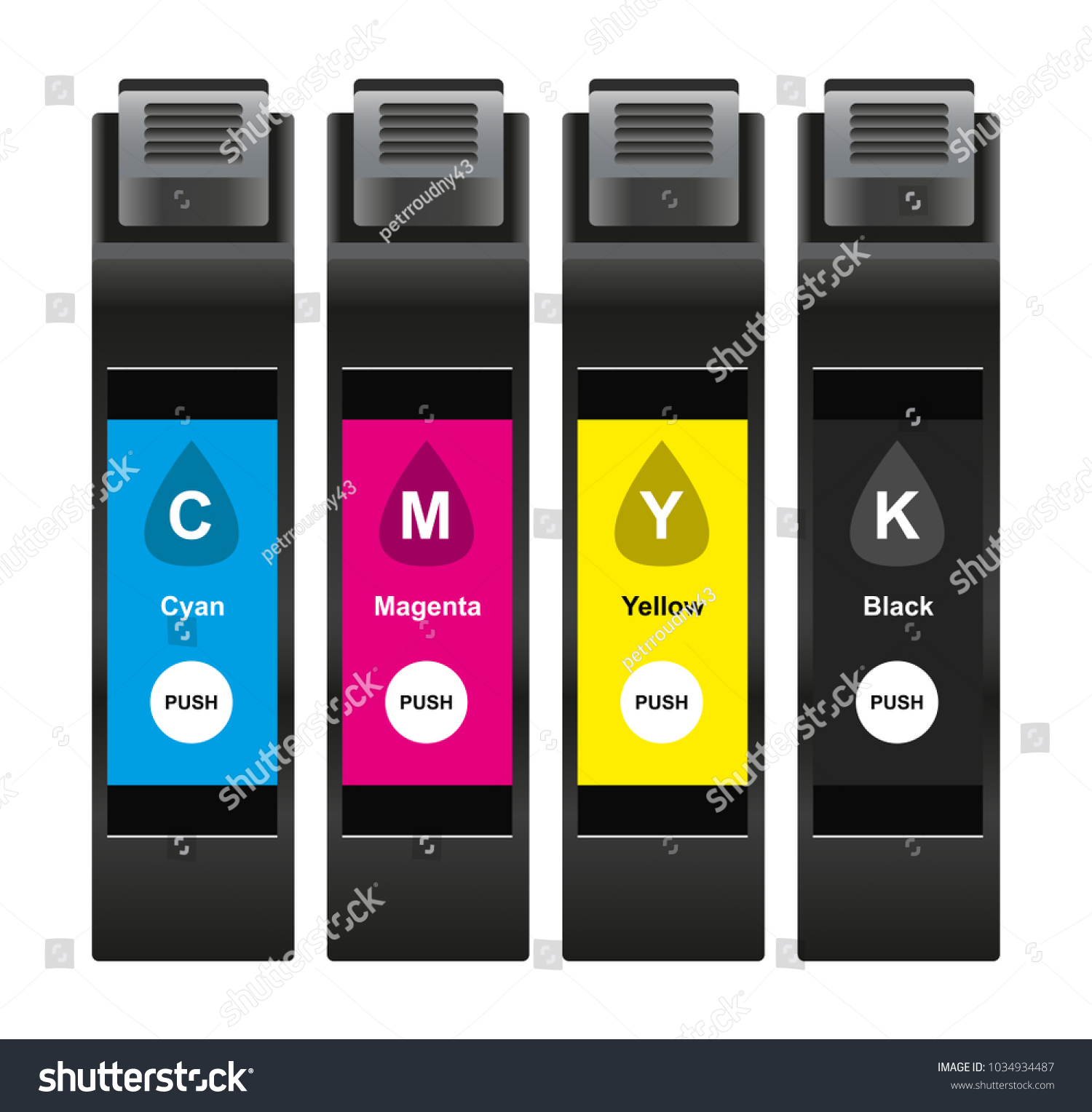 Vector illustration of CMYK ink cartridges which - Royalty Free Stock ...