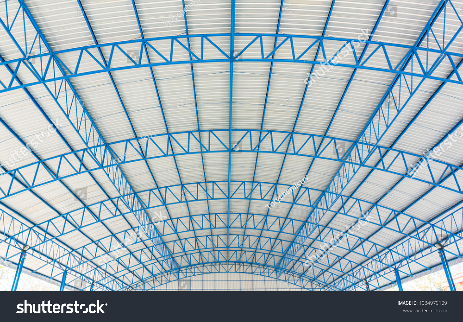 Roof dome structure building concept. It is covering on uppermost part of a building or shelter. It protection from weather rain or snow heat wind and sunlight. Dome have been constructed from metal. #1034979109