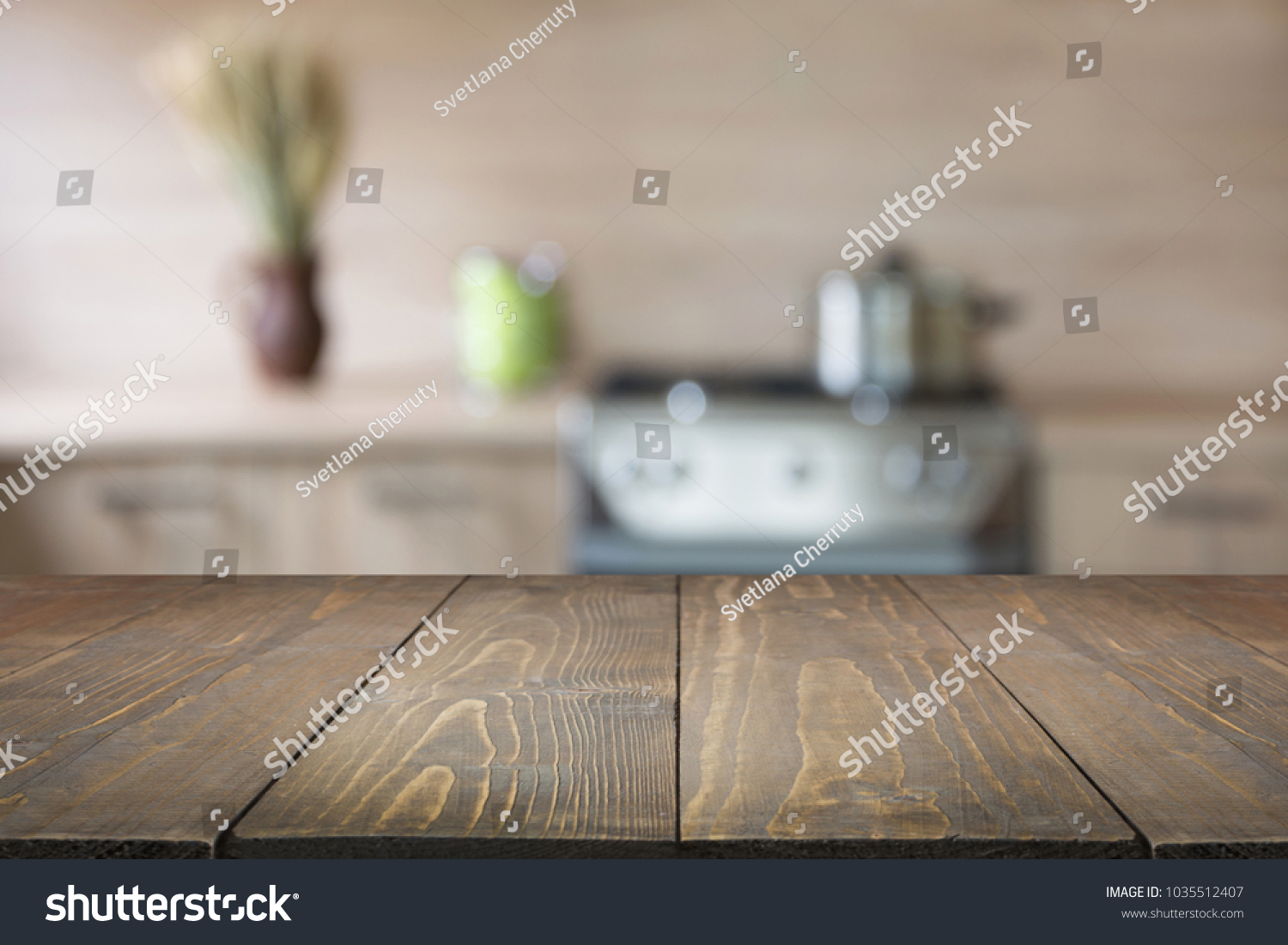 Blurred abstract background. Modern kitchen with tabletop and space for you. #1035512407