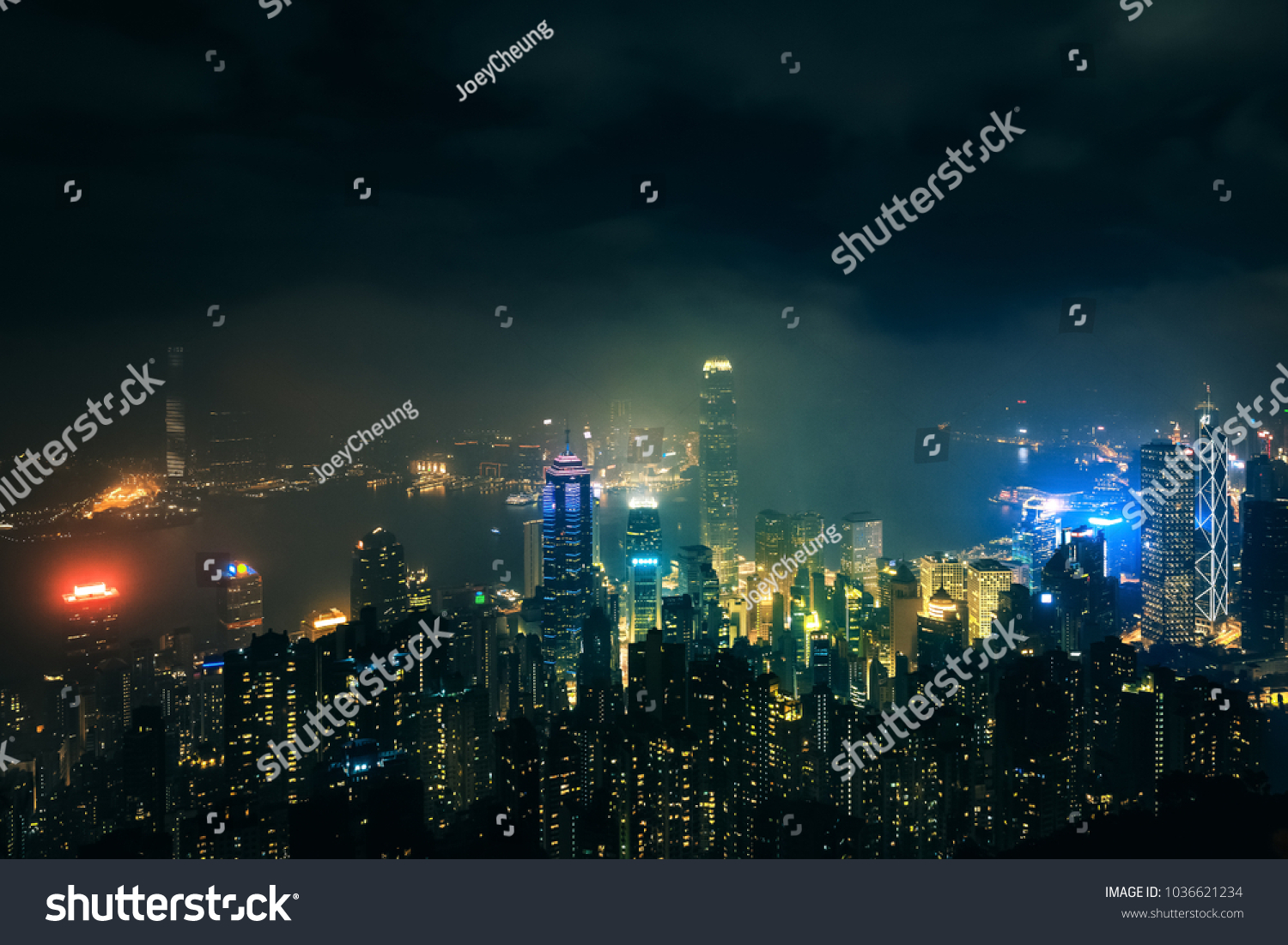 View on Hong Kong city skyline from the peak at night #1036621234