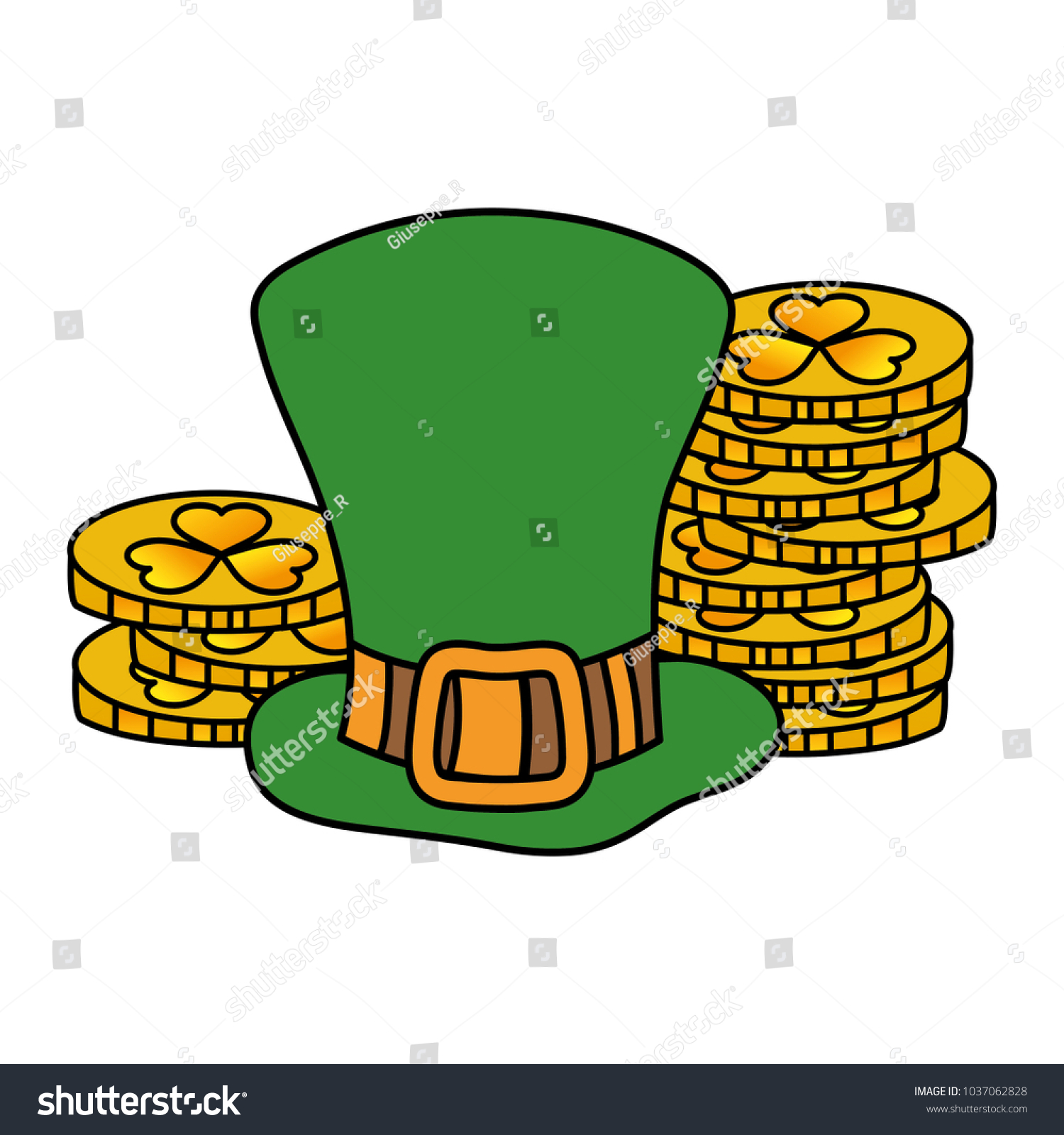 Line Color St Patrick Hat With Coins Gold Money Royalty Free Stock