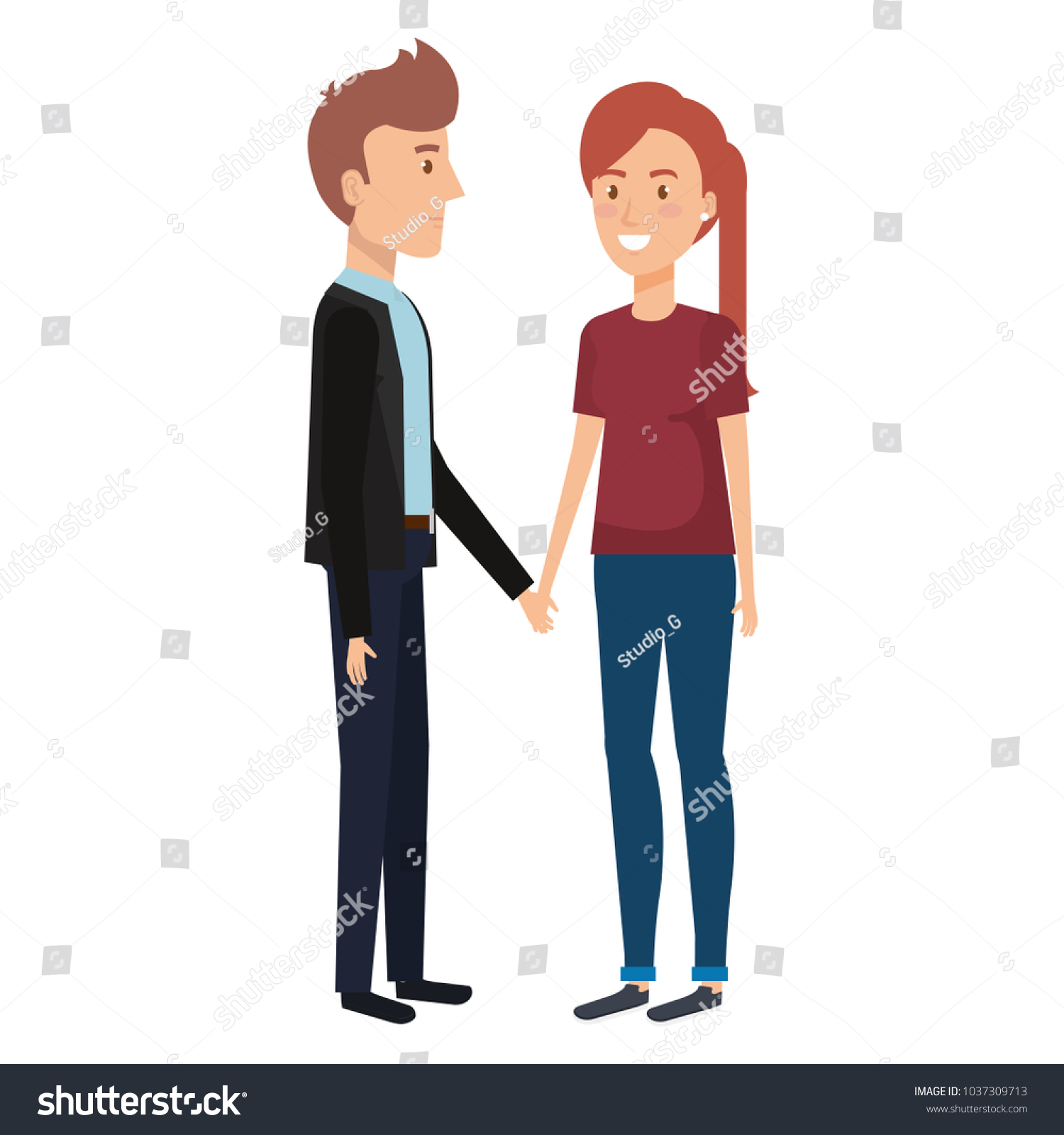 couple lovers avatars characters - Royalty Free Stock Vector 1037309713 ...