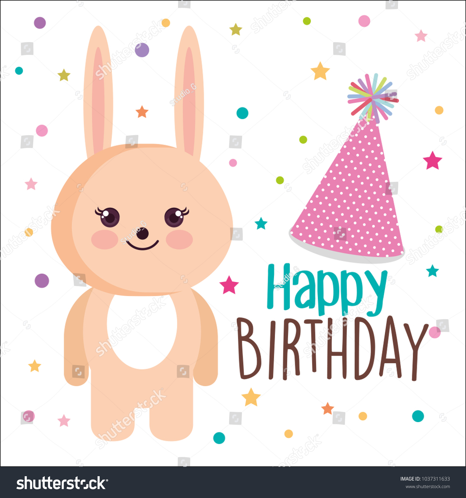 happy birthday card with bunny character - Royalty Free Stock Vector ...