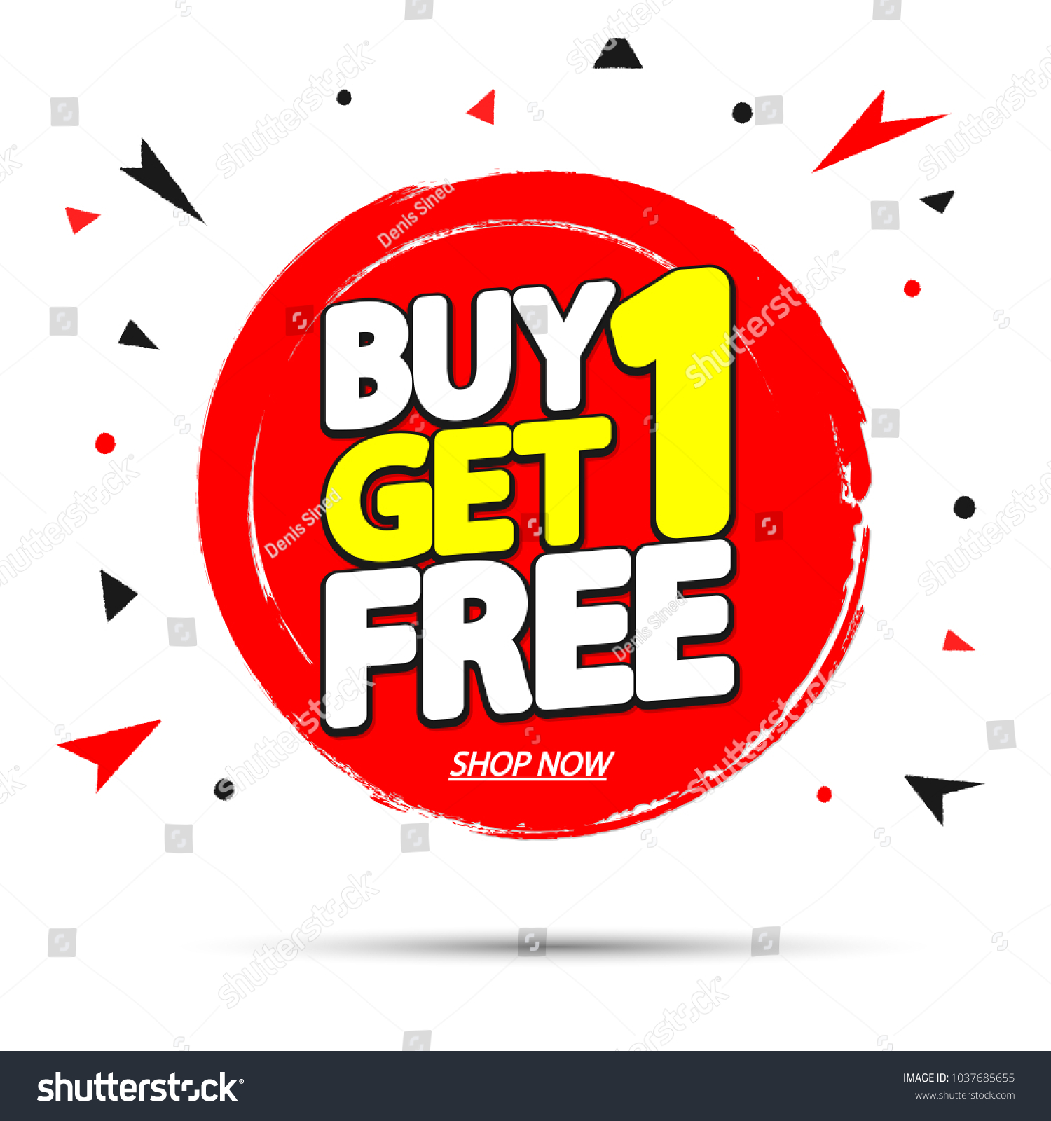 Buy 1 Get 1 Free, sale tag, banner design template, discount app icon, vector illustration #1037685655