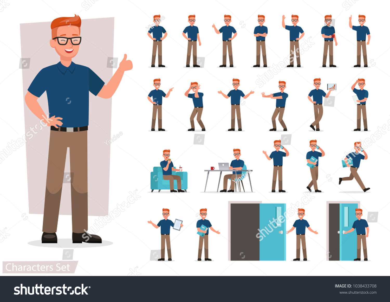 set of man working in office and presentation in various action. #1038433708