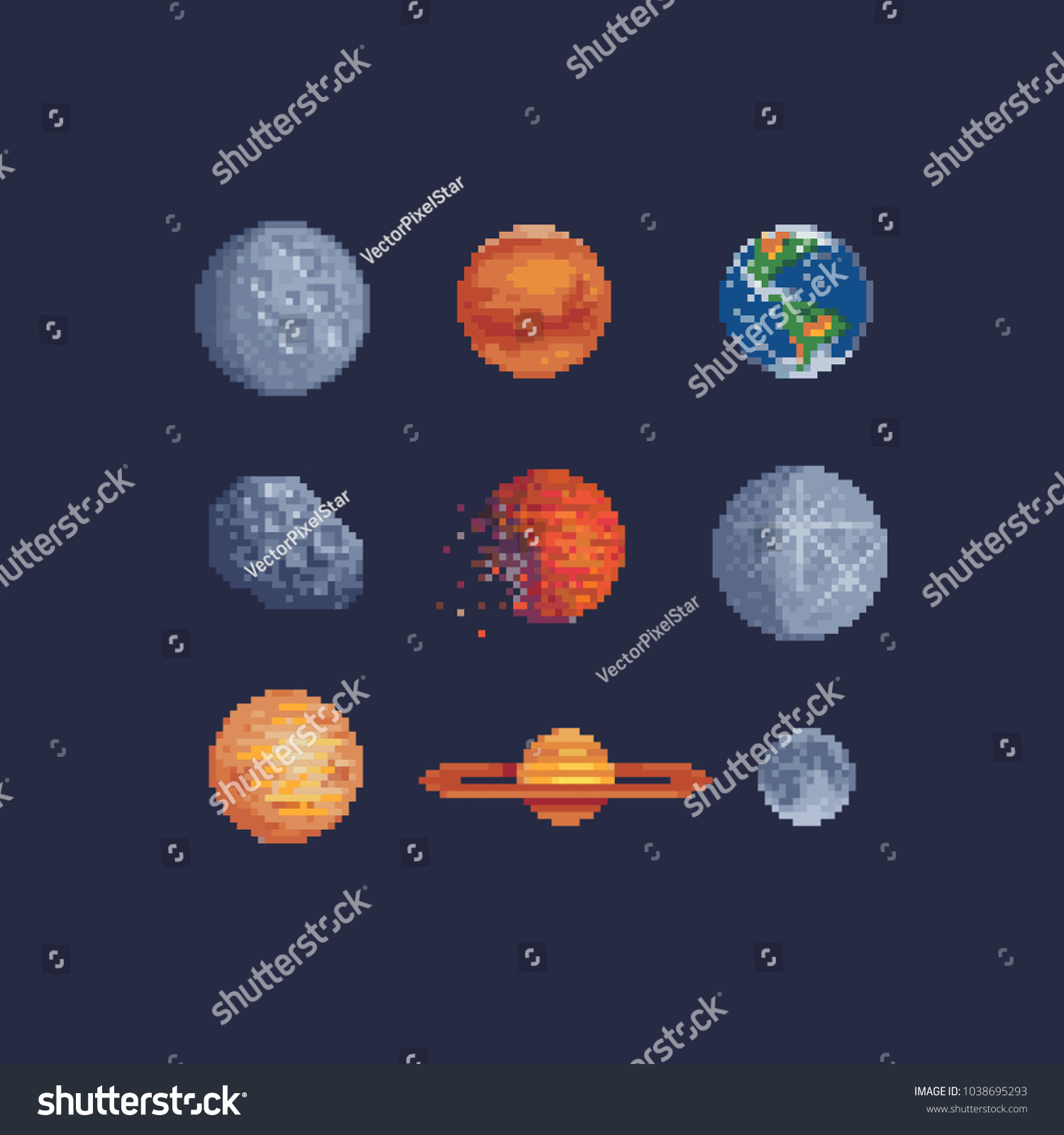 Sci Fi Planets Pixel Art 80s Style Set 8 Bit Sprites Solar System