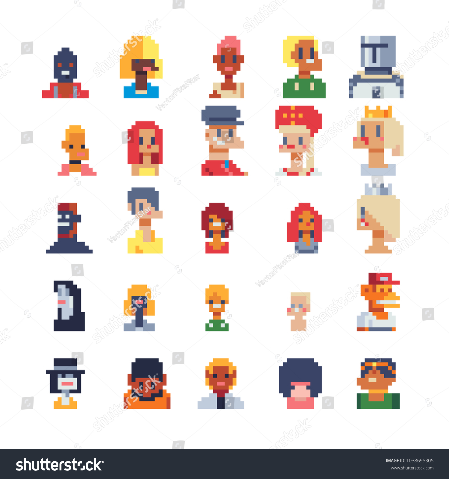 Pixel Art Different Avatar Profile Characters Royalty Free Stock Vector 1038695305 