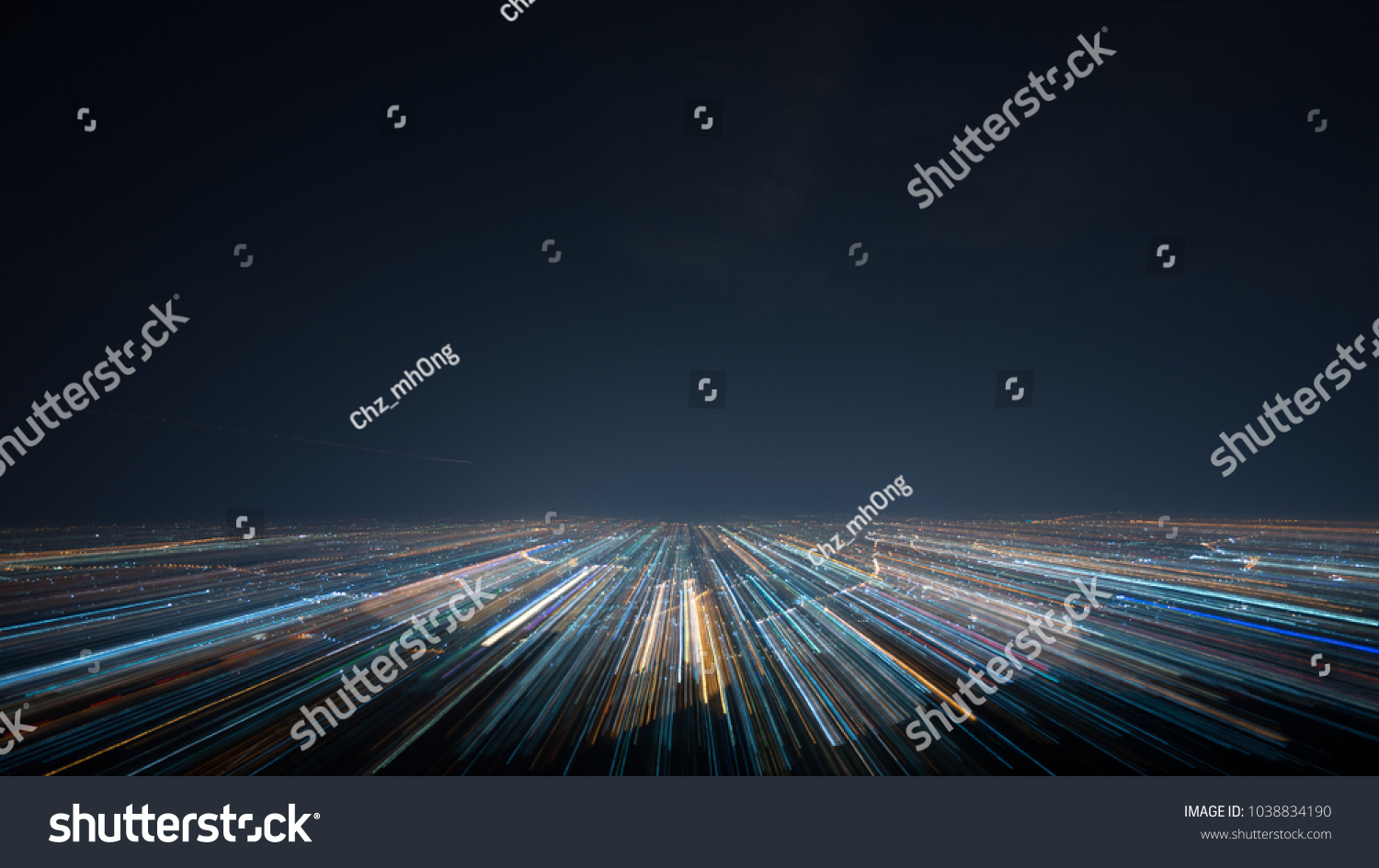 night shot from view point. Concept for warp effect futuristic space tunnel and digital town #1038834190