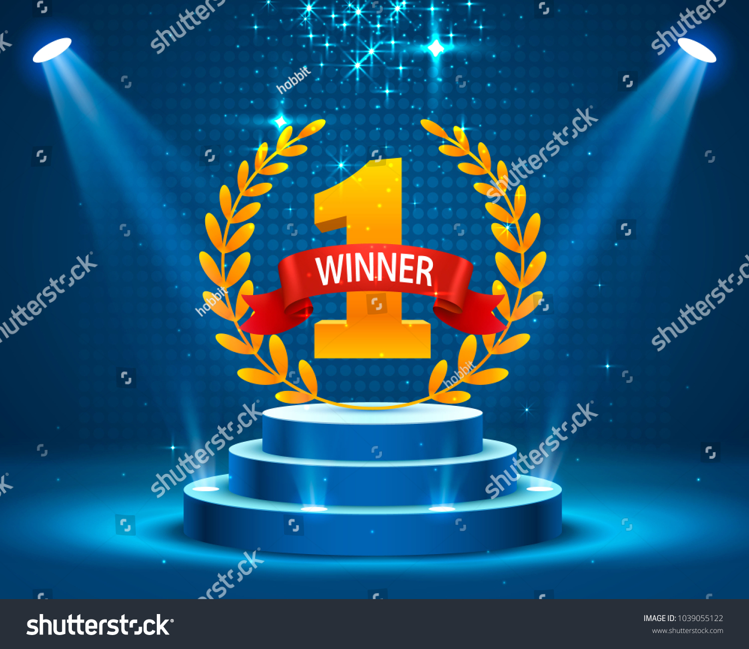 Stage podium with lighting, Stage Podium Scene with for Award Ceremony on blue Background, Vector illustration #1039055122