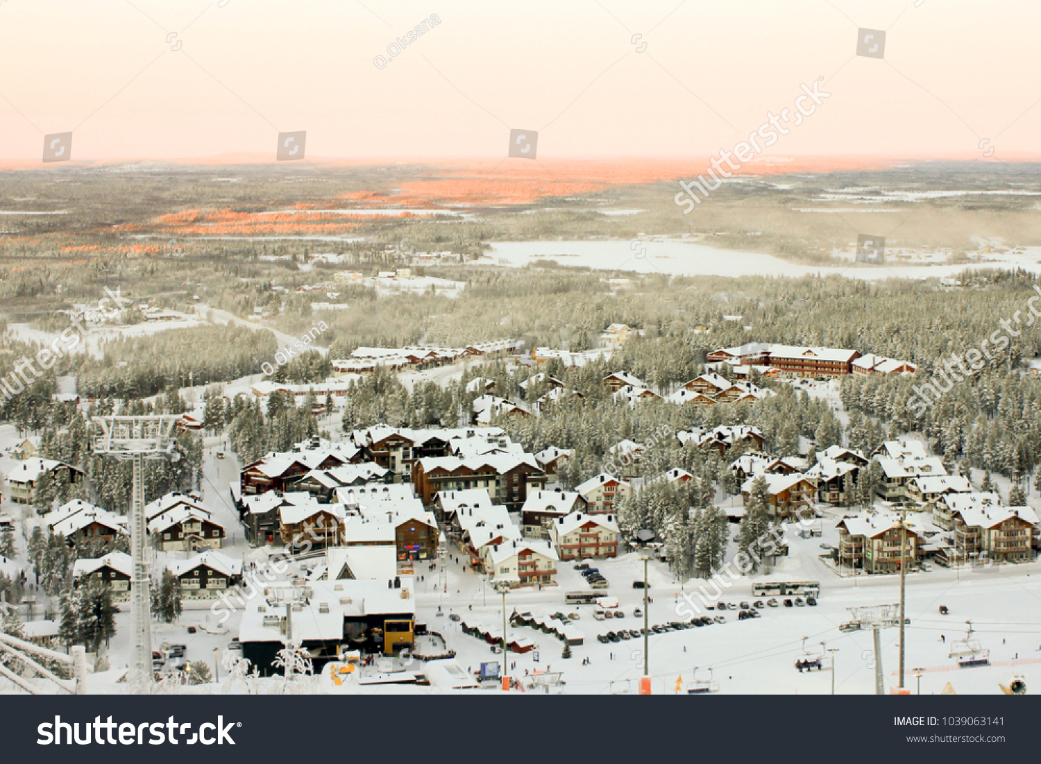View Levi Ski Resort in the Kittila, commune in the western part of Lappei province, Sirkka, Finland  #1039063141